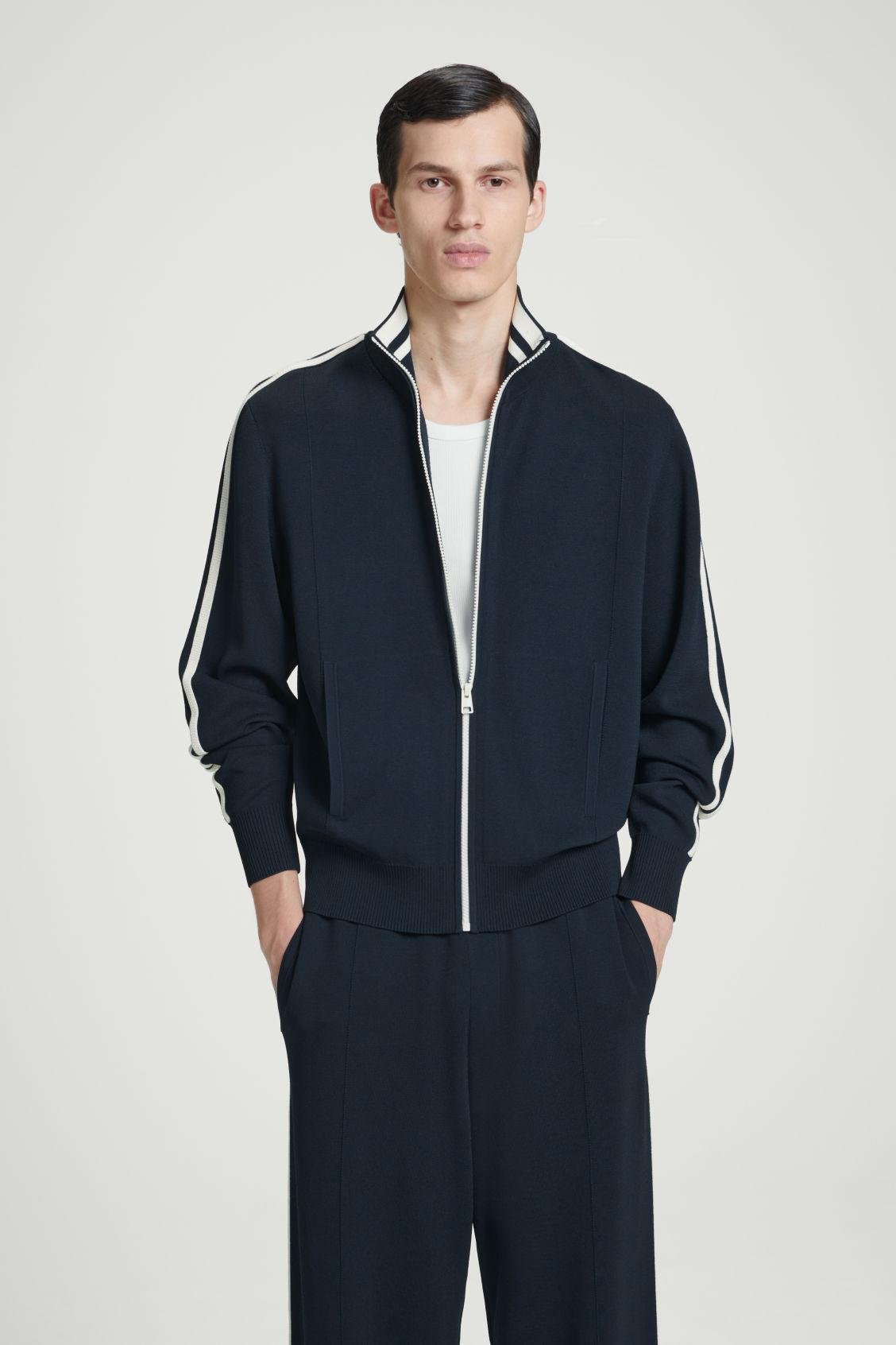 COS コントラストストライプニット トラックジャケット S ネイビー