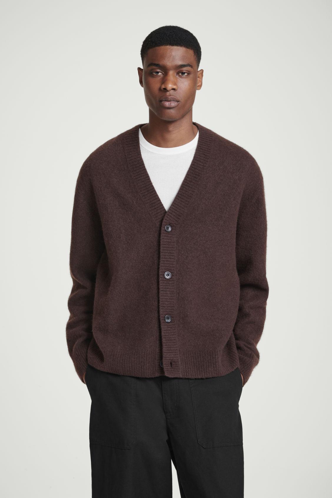 COS Brushed-wool V-neck Cardigan in Brown for Men | Lyst