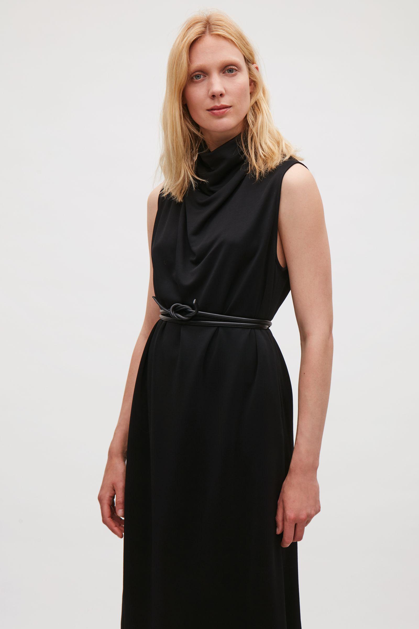 COS Synthetic Dress  With Draped  Neckline in Black Lyst