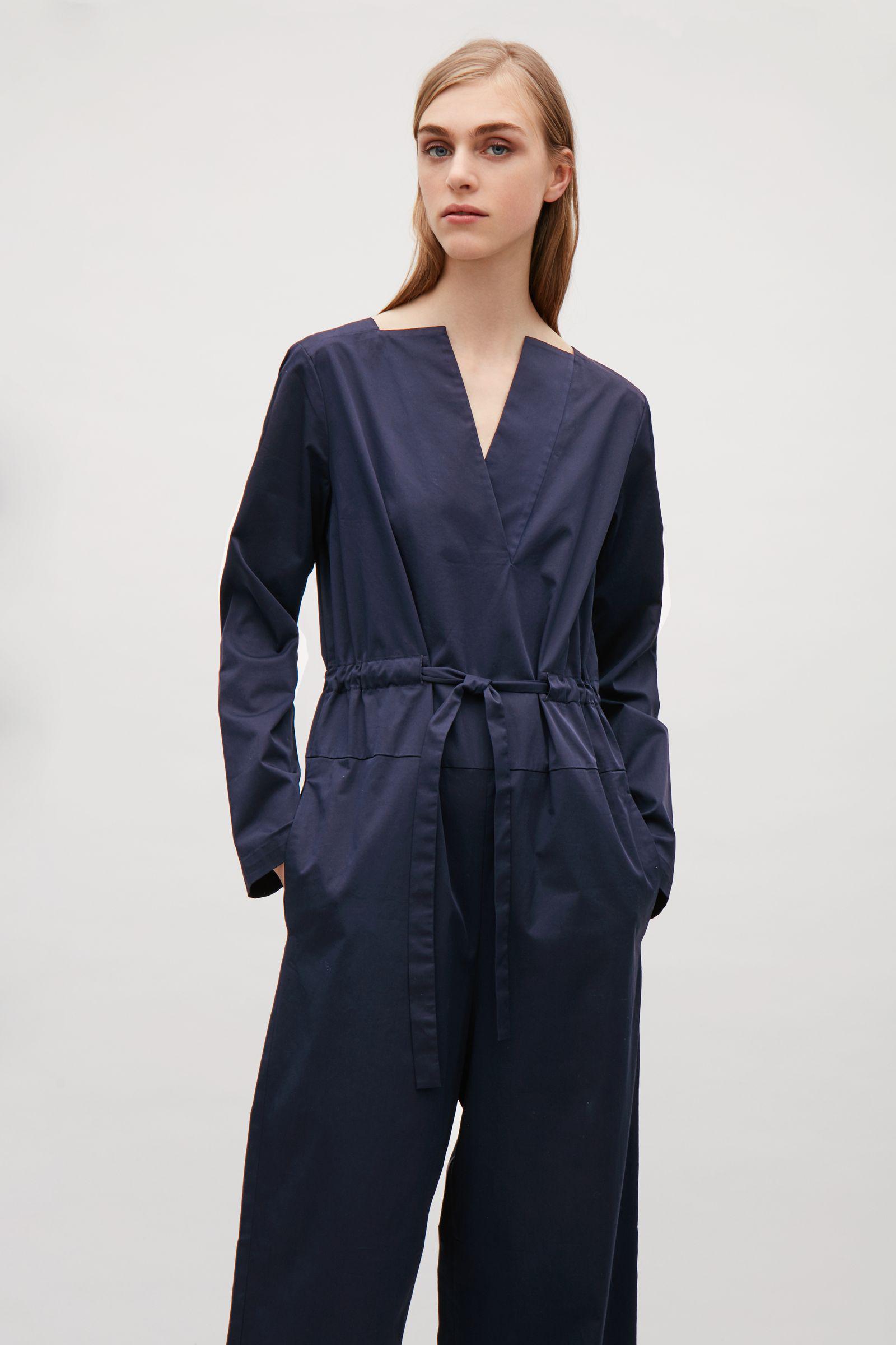 COS Cotton Long-sleeve Jumpsuit in Navy Blue (Blue) | Lyst