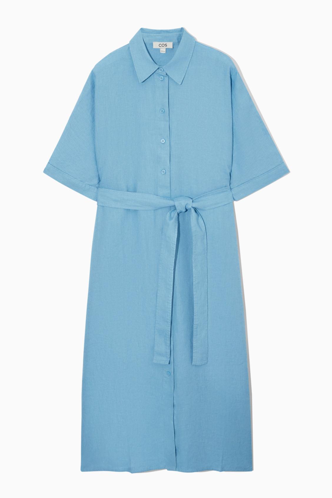 COS Belted Linen Shirt Dress in Blue Lyst