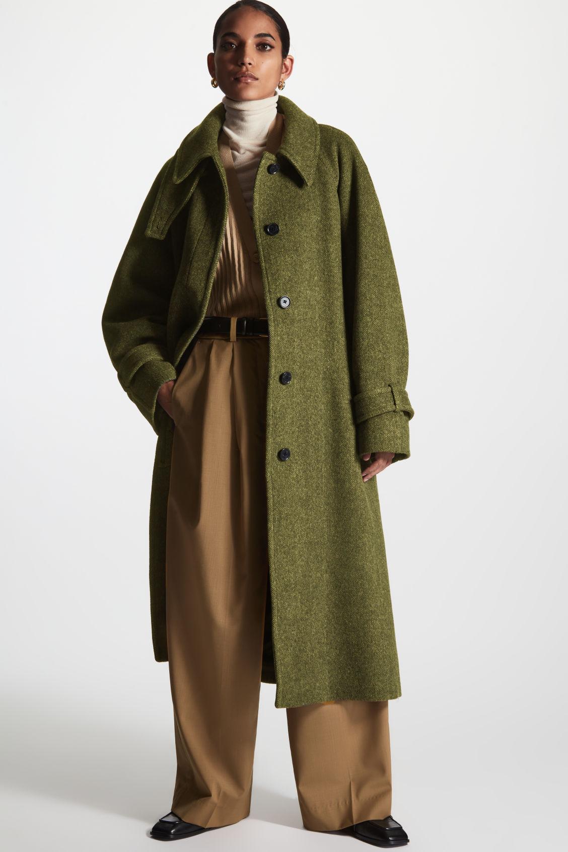 COS Wool-blend Tailored Coat in Green Lyst