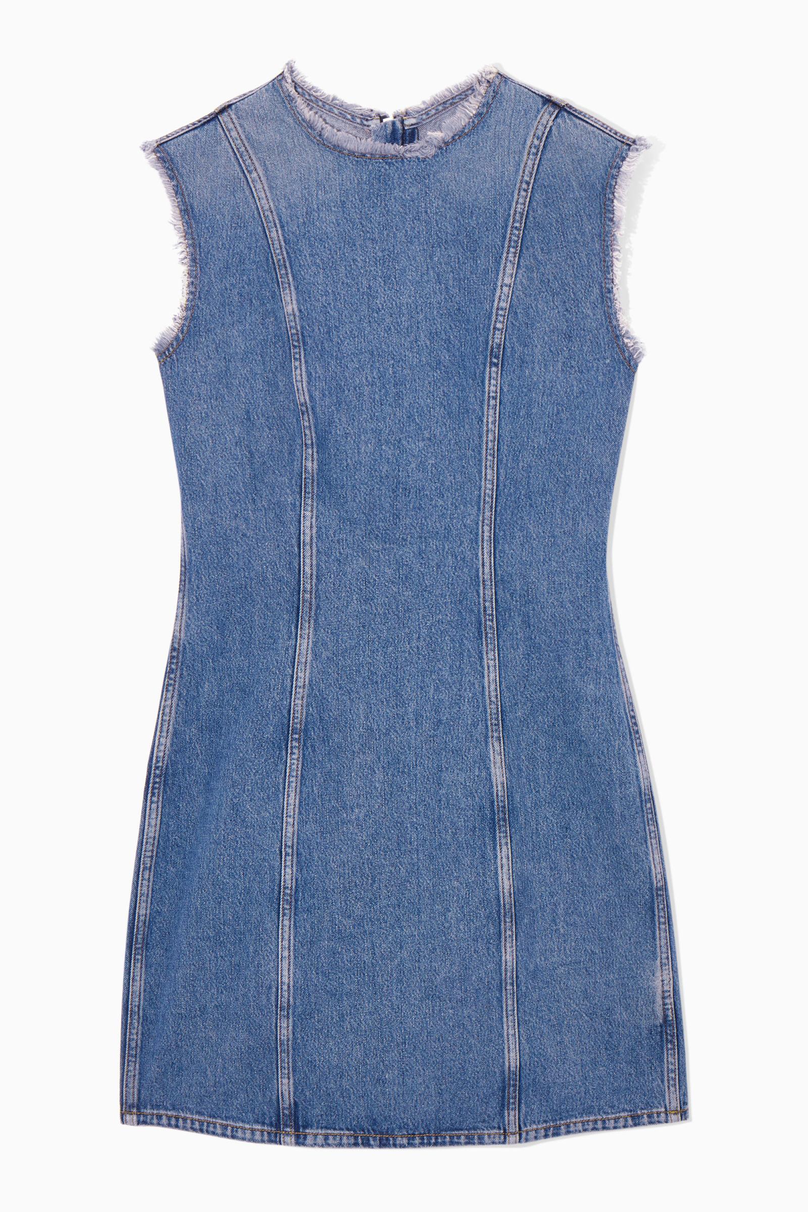 cos denim dress mini COS Paneled Denim Mini Dress in Blue