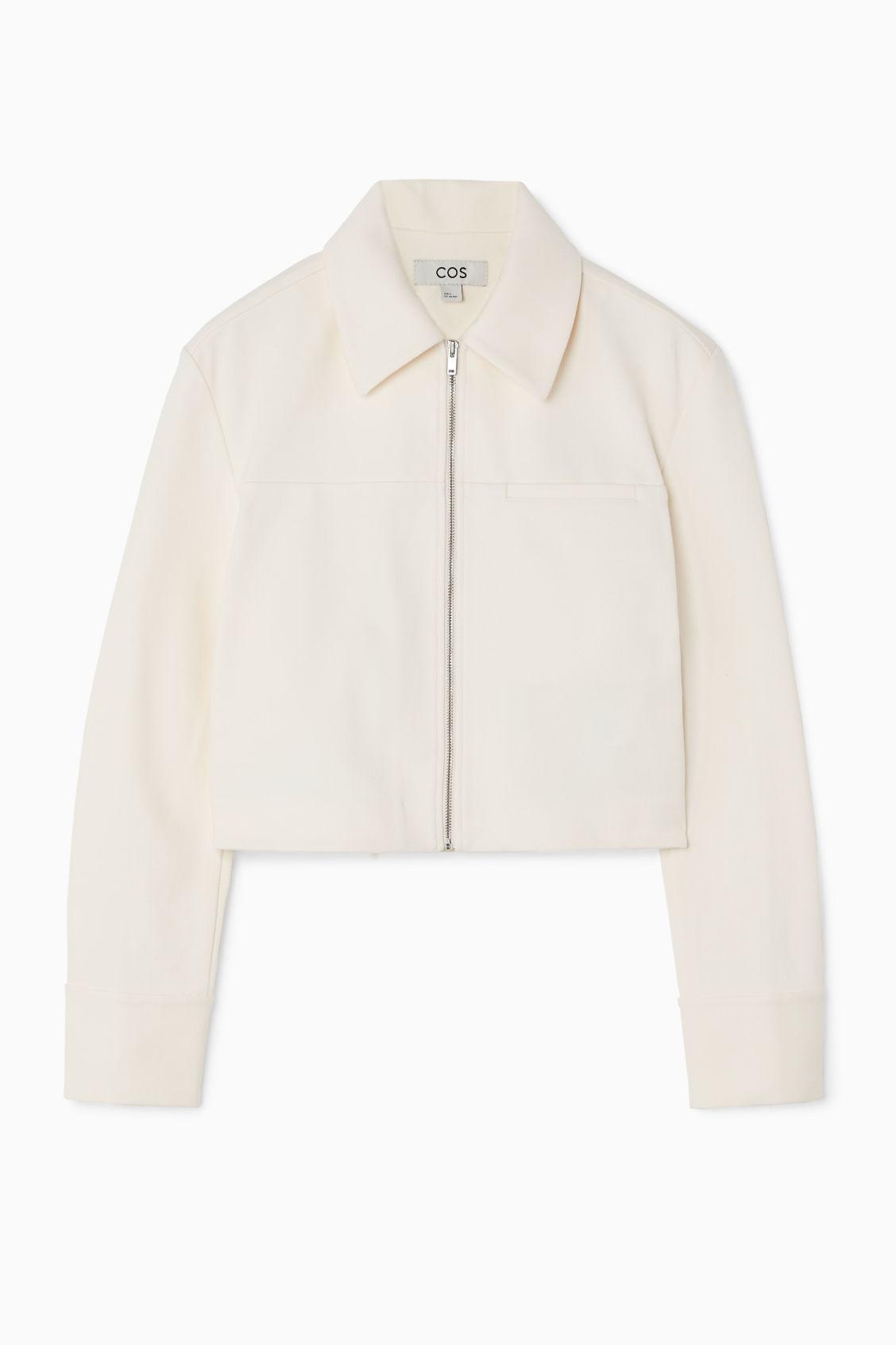 COS Cropped Twill Zip-up Jacket in White | Lyst