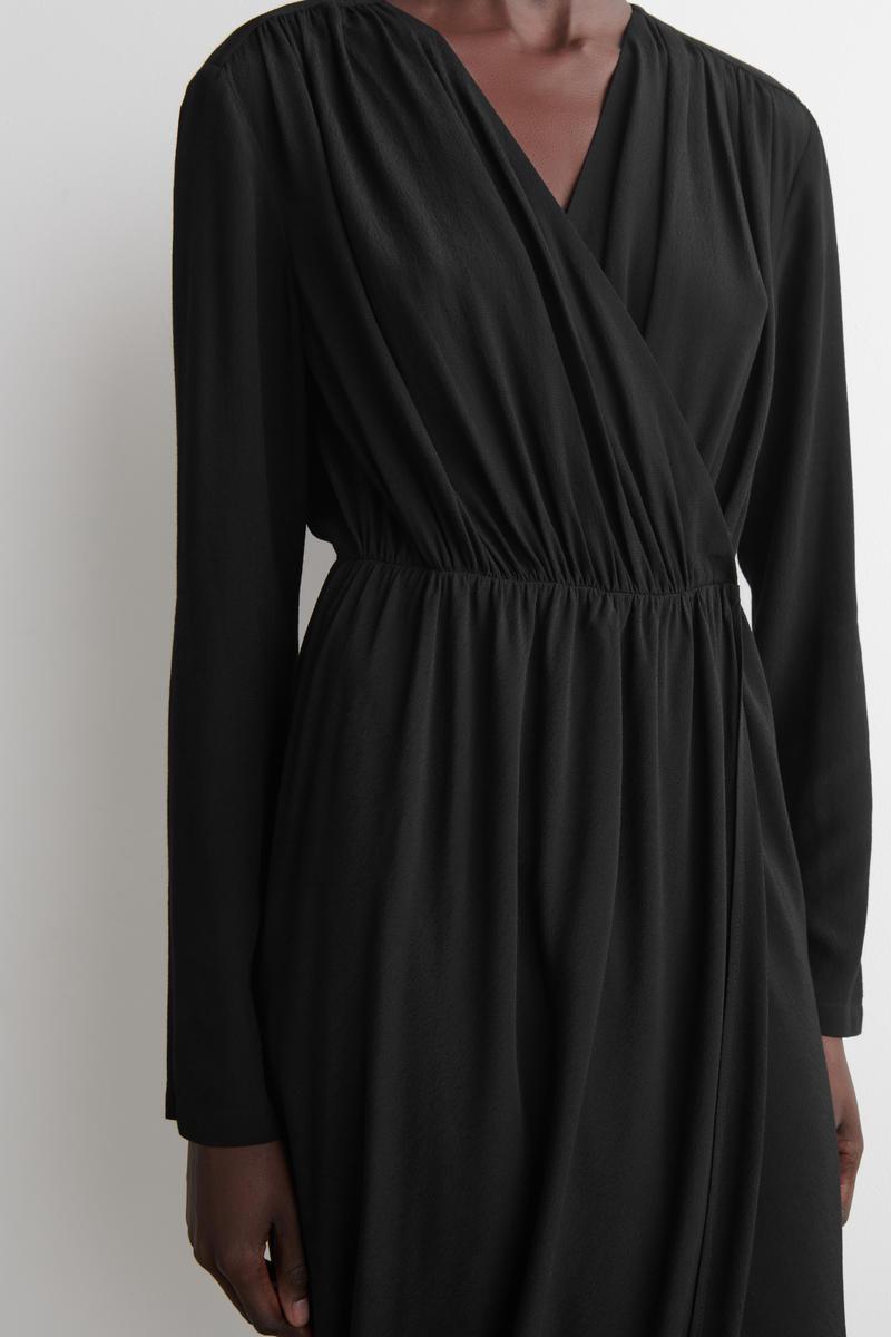 COS Gathered Midi Wrap Dress in Black