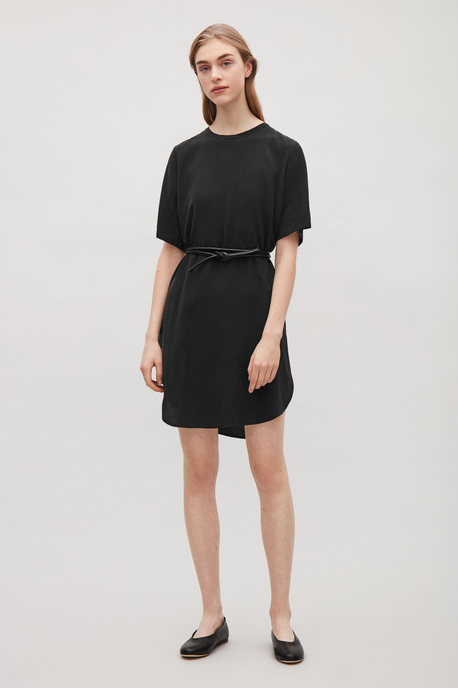 COS Oversized Silk T-shirt Dress in Black | Lyst