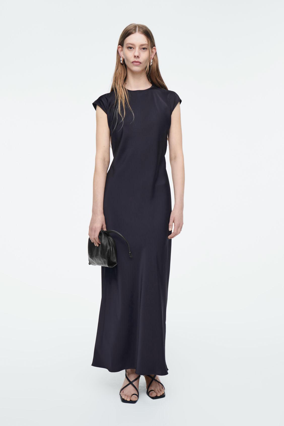 COS Tie-detail Satin Midi Dress in Blue | Lyst