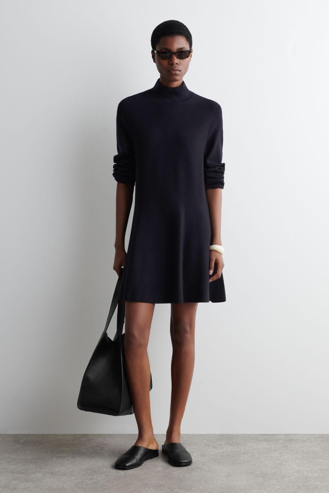 cos blue wool dress HANDKERCHIEF-HEM MERINO WOOL MIDI DRESS - NAVY
