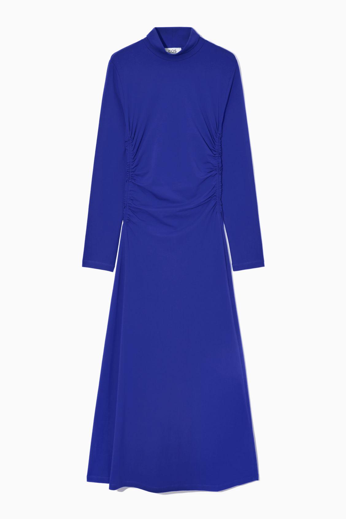 COS Highneck Gathered Midi Dress in Blue Lyst