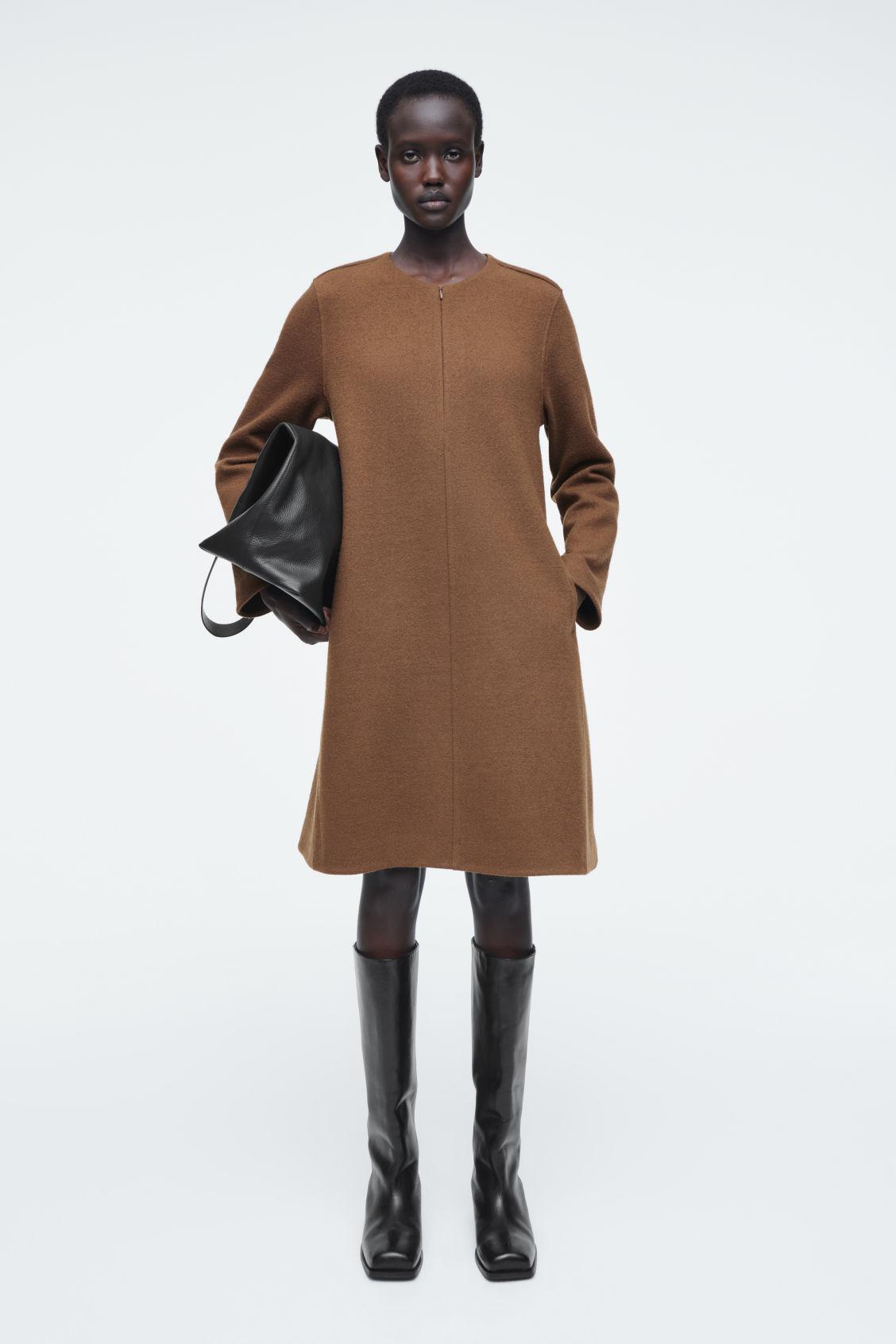 COS A-Line Boiled-Wool Mini Dress in Brown | Lyst