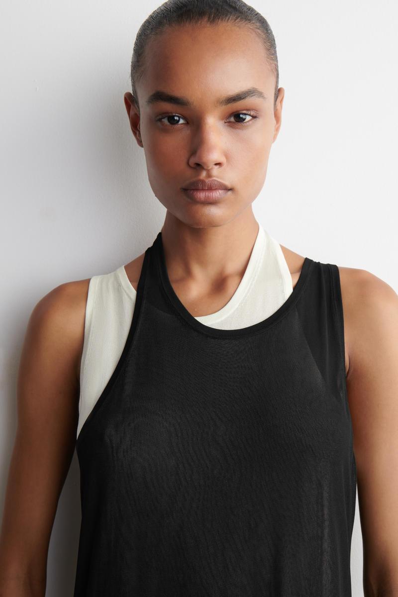 COS Layered Knitted Midi Dress in Black | Lyst