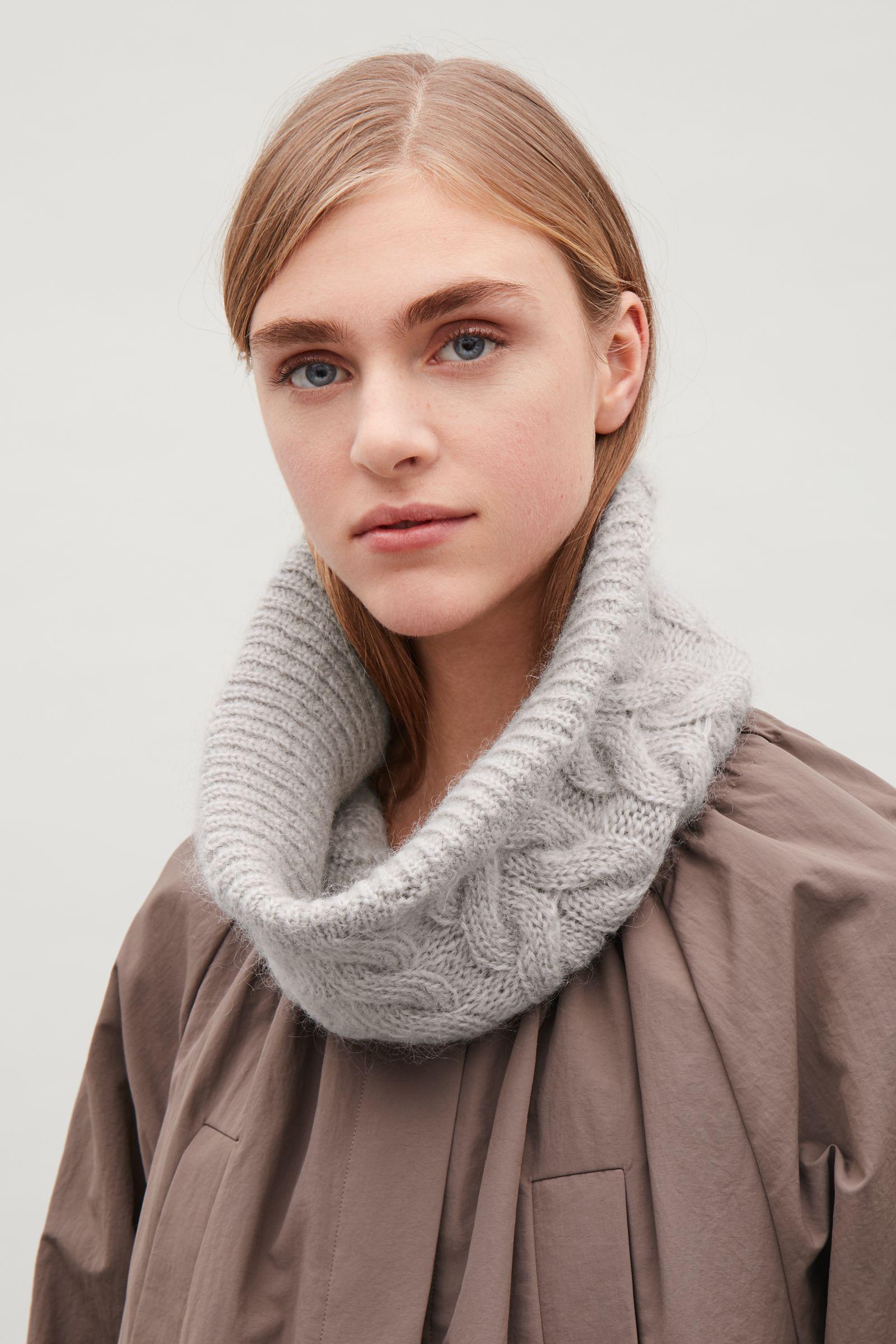 Download COS Wool Cable-knit Mock Scarf in Light Grey (Gray) - Lyst