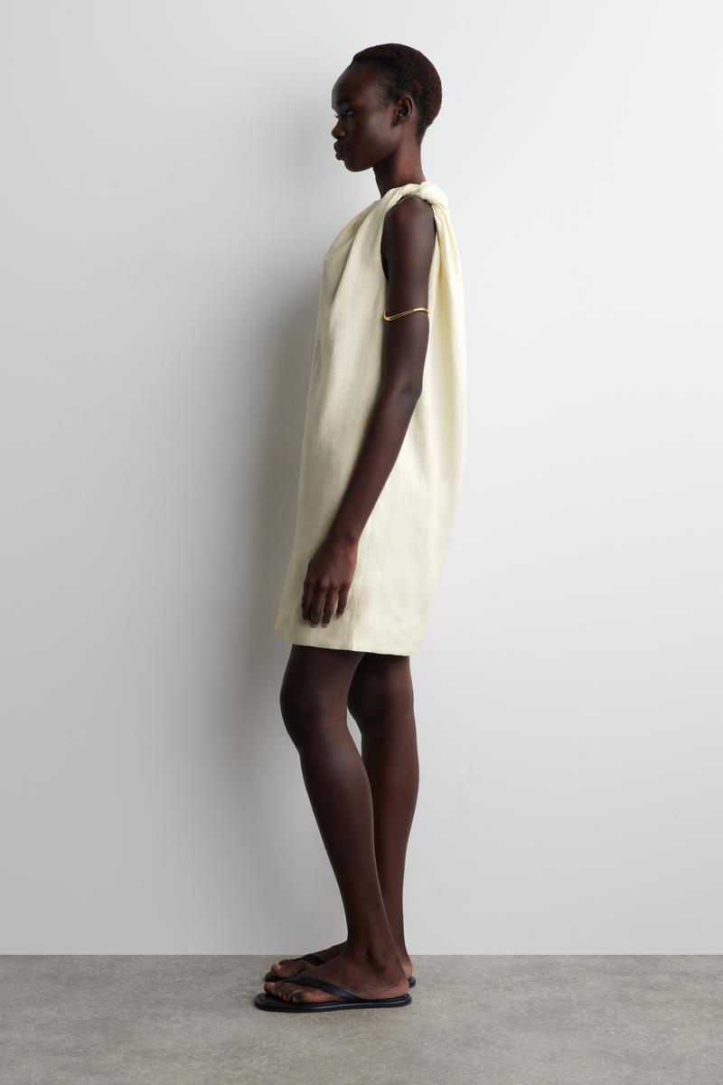 COS Twist-Detail Linen Mini Dress in Natural | Lyst