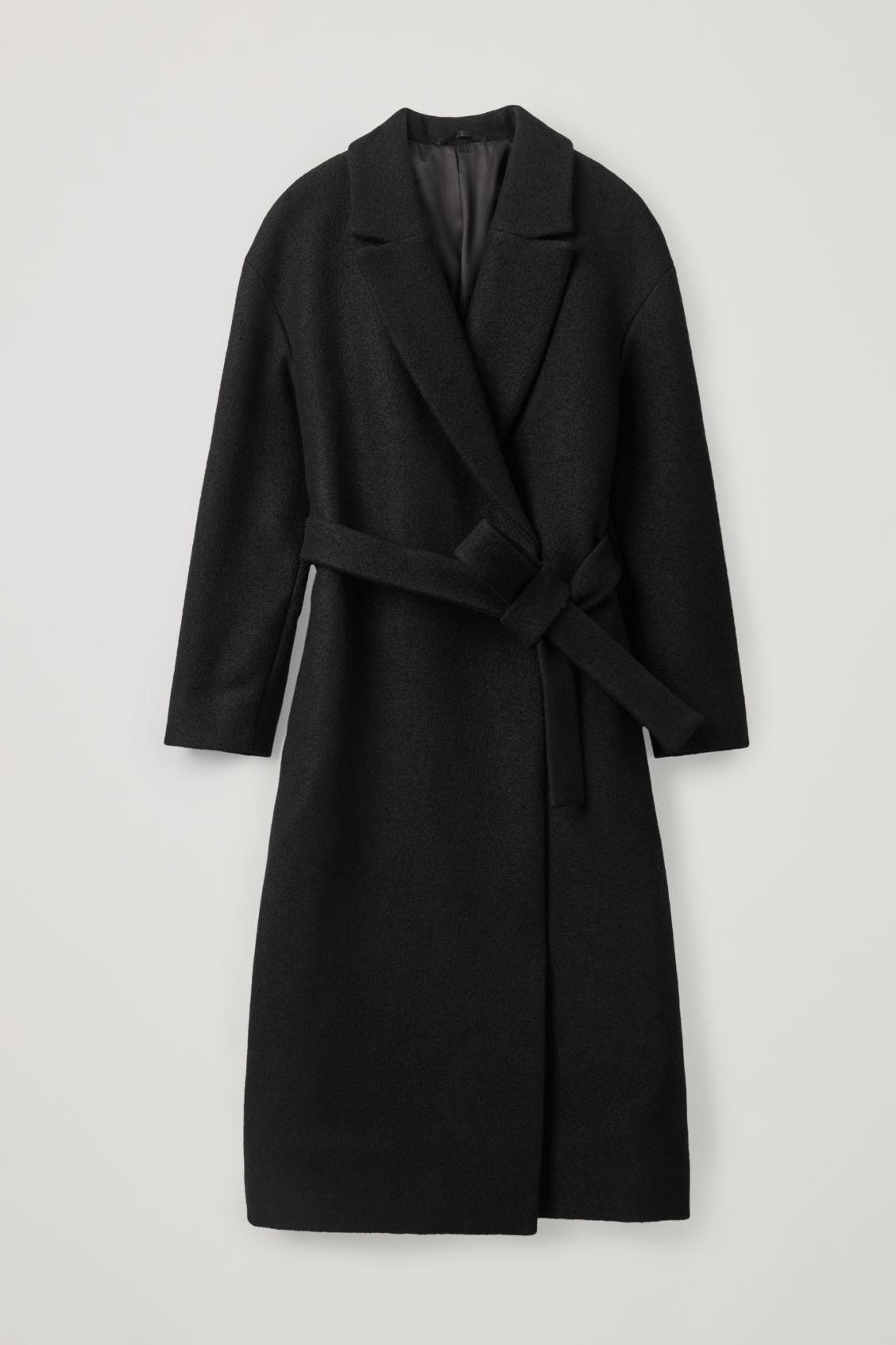 COS Oversized Belted Wool Coat in Black | Lyst