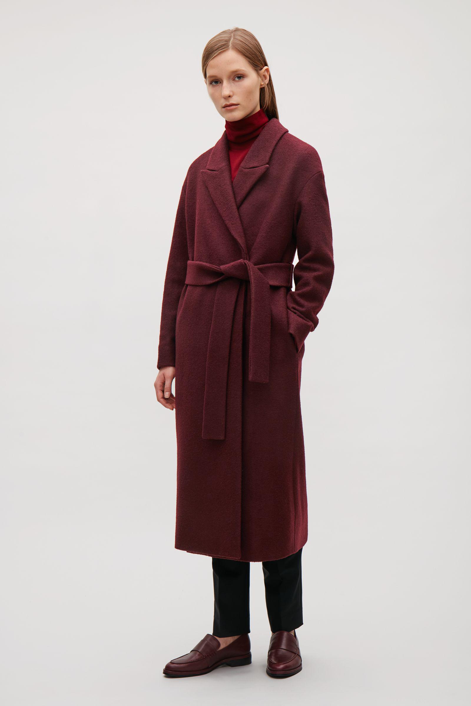COS Belted Wool Coat in Red | Lyst