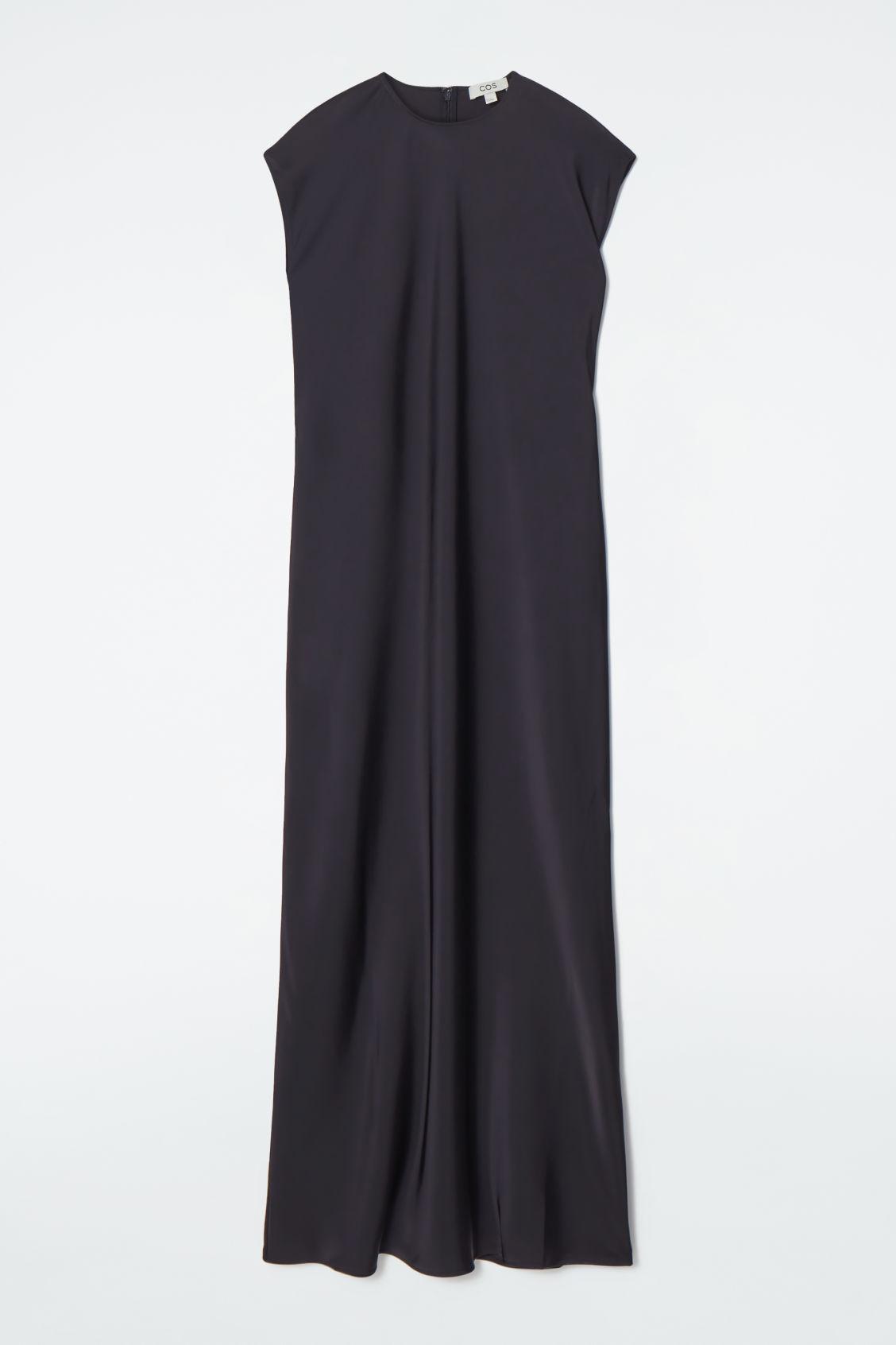 cos tie detail satin midi dress SCOOP-NECK SATIN MIDI DRESS - BLUE