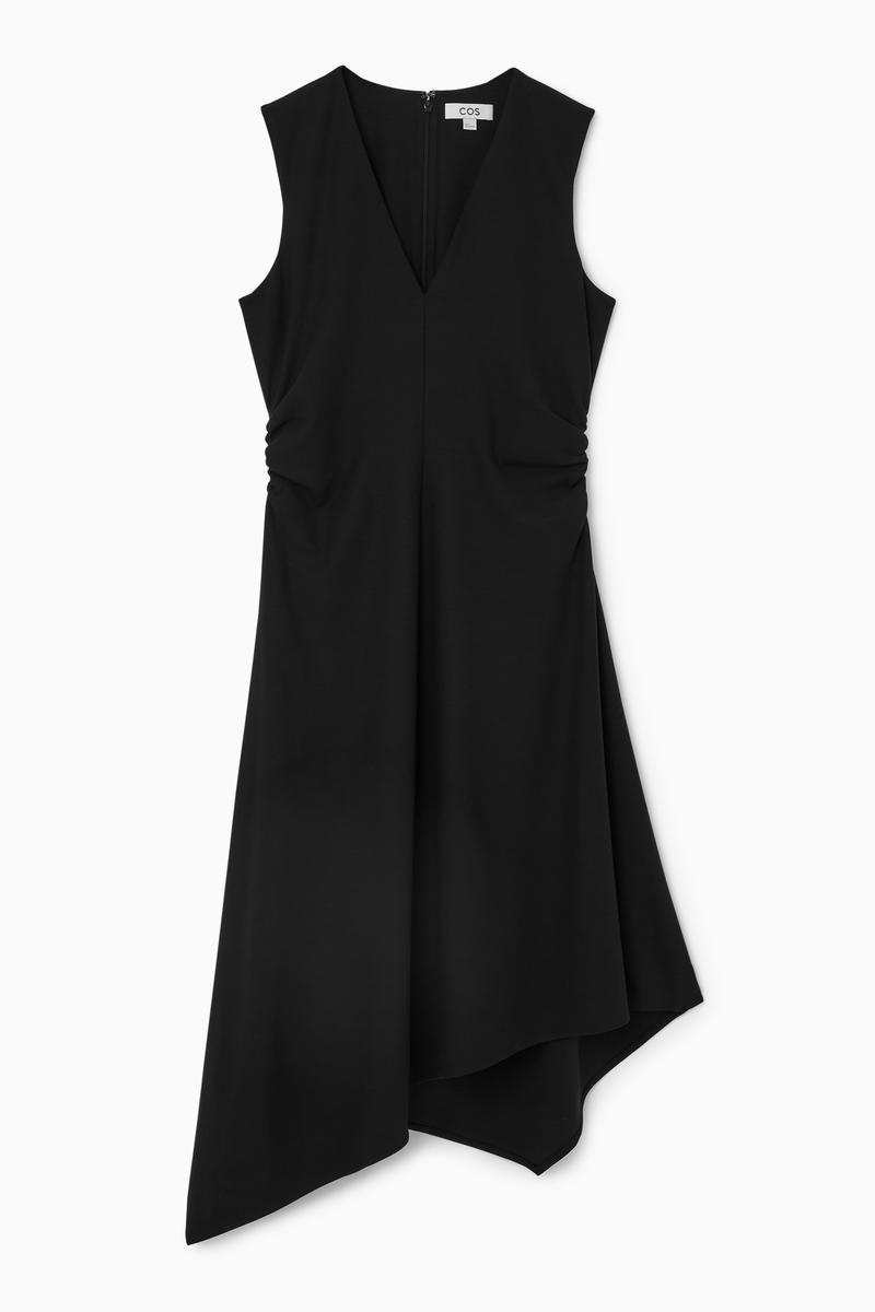 cos asymmetric gathered midi dress in Black Beach Wedding Dresses Gowns a line shift dress Color:Deep Blue Oceans