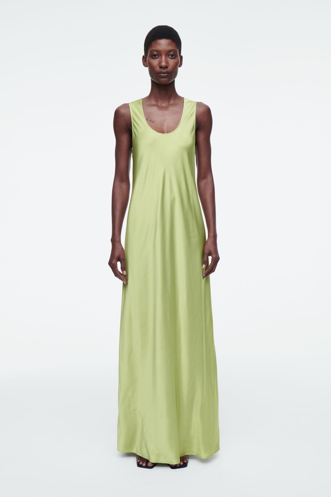 COS Bias-cut Maxi Slip Dress in Green | Lyst