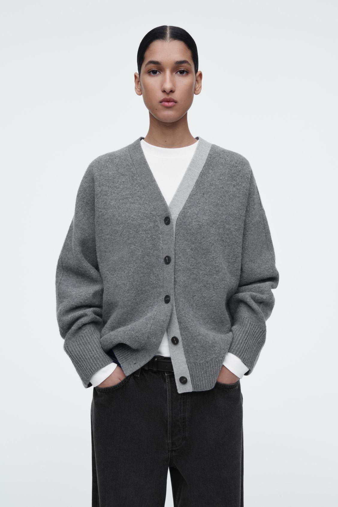 COS Color-block Wool V-neck Cardigan in Gray | Lyst