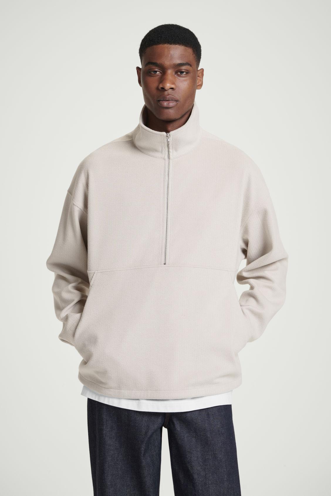 COS Corduroy jersey Half zip Sweatshirt in Natural for Men Lyst