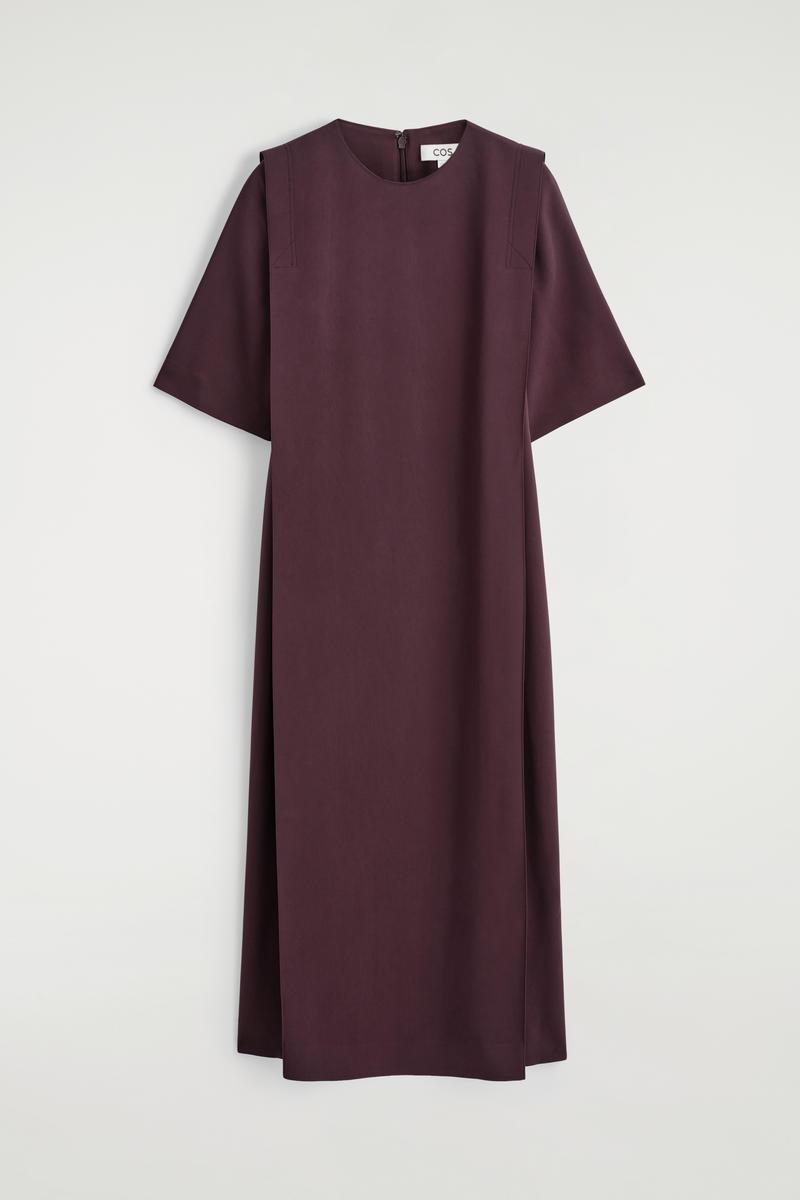 cos burgundy dress COS Long-Sleeve Pleated Maxi Dress