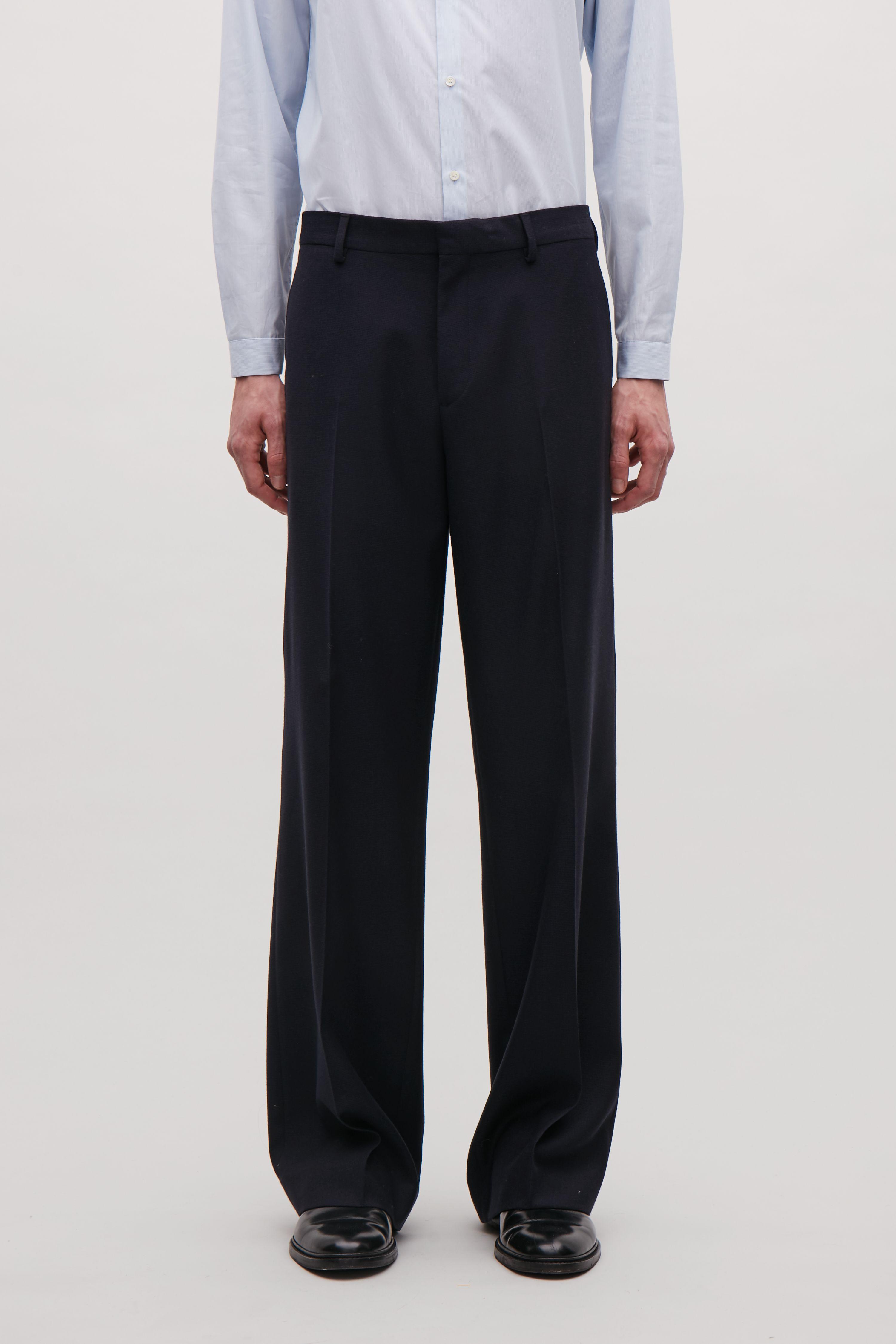 COS Wool Wide-leg Trousers in Navy (Blue) for Men - Lyst