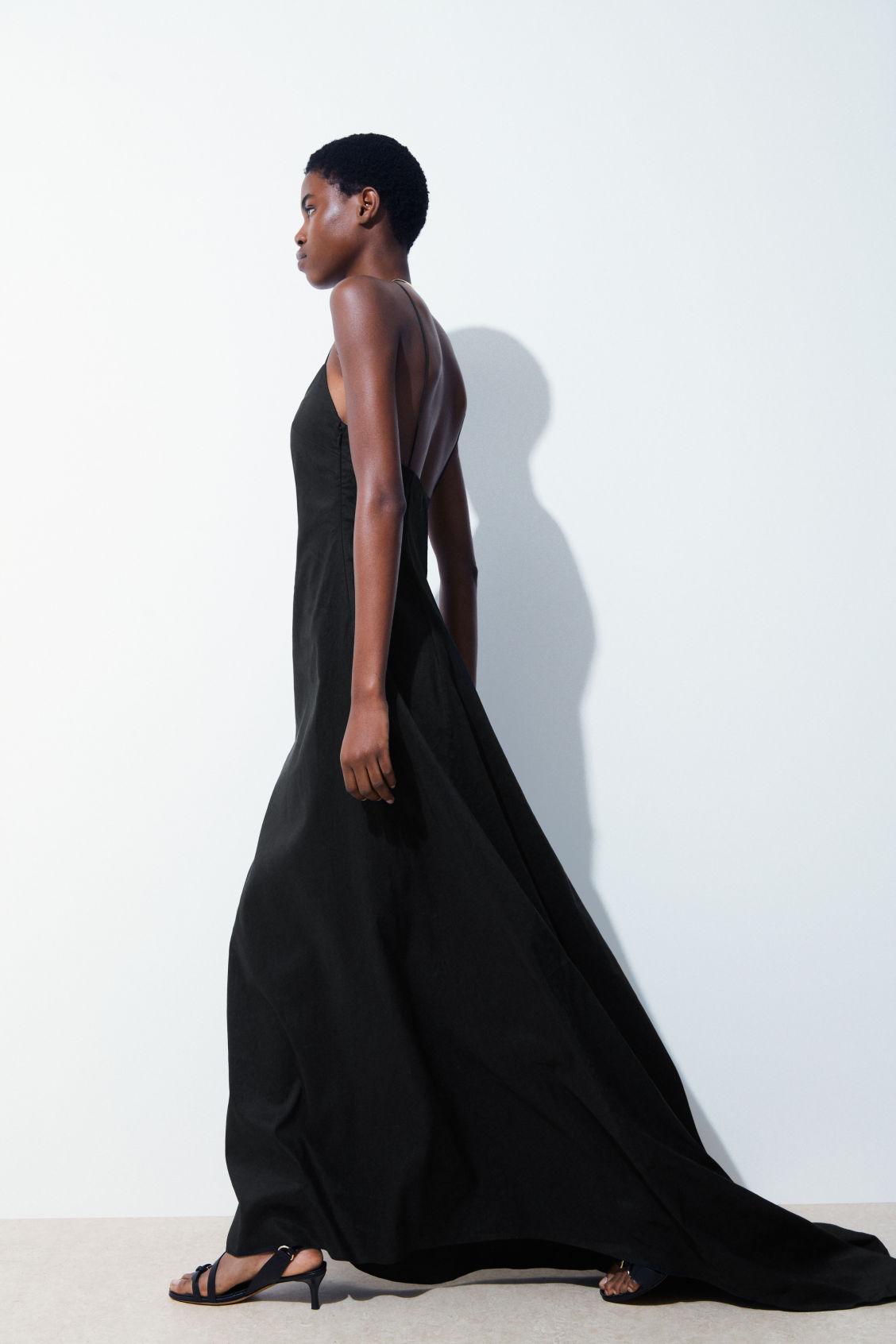COS The V-neck Linen Maxi Dress in Black | Lyst