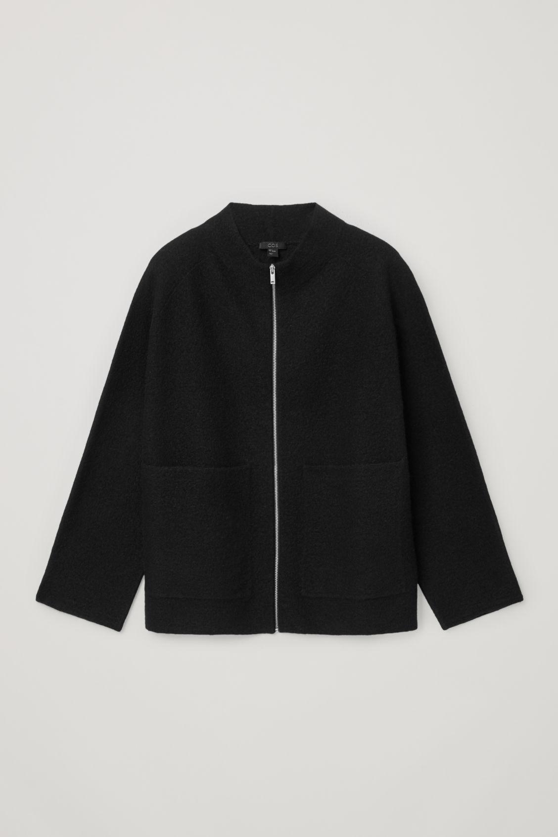 COS Boiled-wool Zip Up Jacket in Black | Lyst
