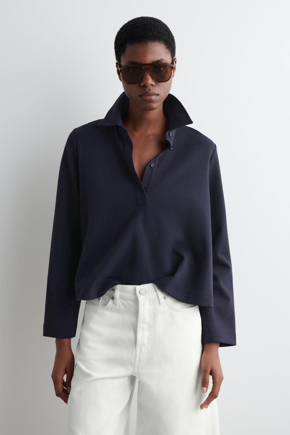 COS Flared Cotton-Jersey Polo Shirt in Blue | Lyst COS Flared Cotton-Jersey Polo Shirt in Blue | Lyst