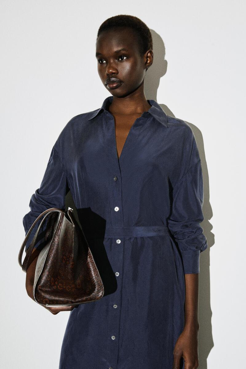 cos shirt dress blue LINEN MIDI SHIRT DRESS - BLUE