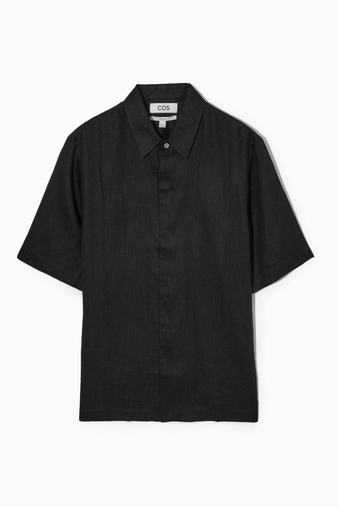 COS Short-sleeved Linen Shirt in Black for Men | Lyst