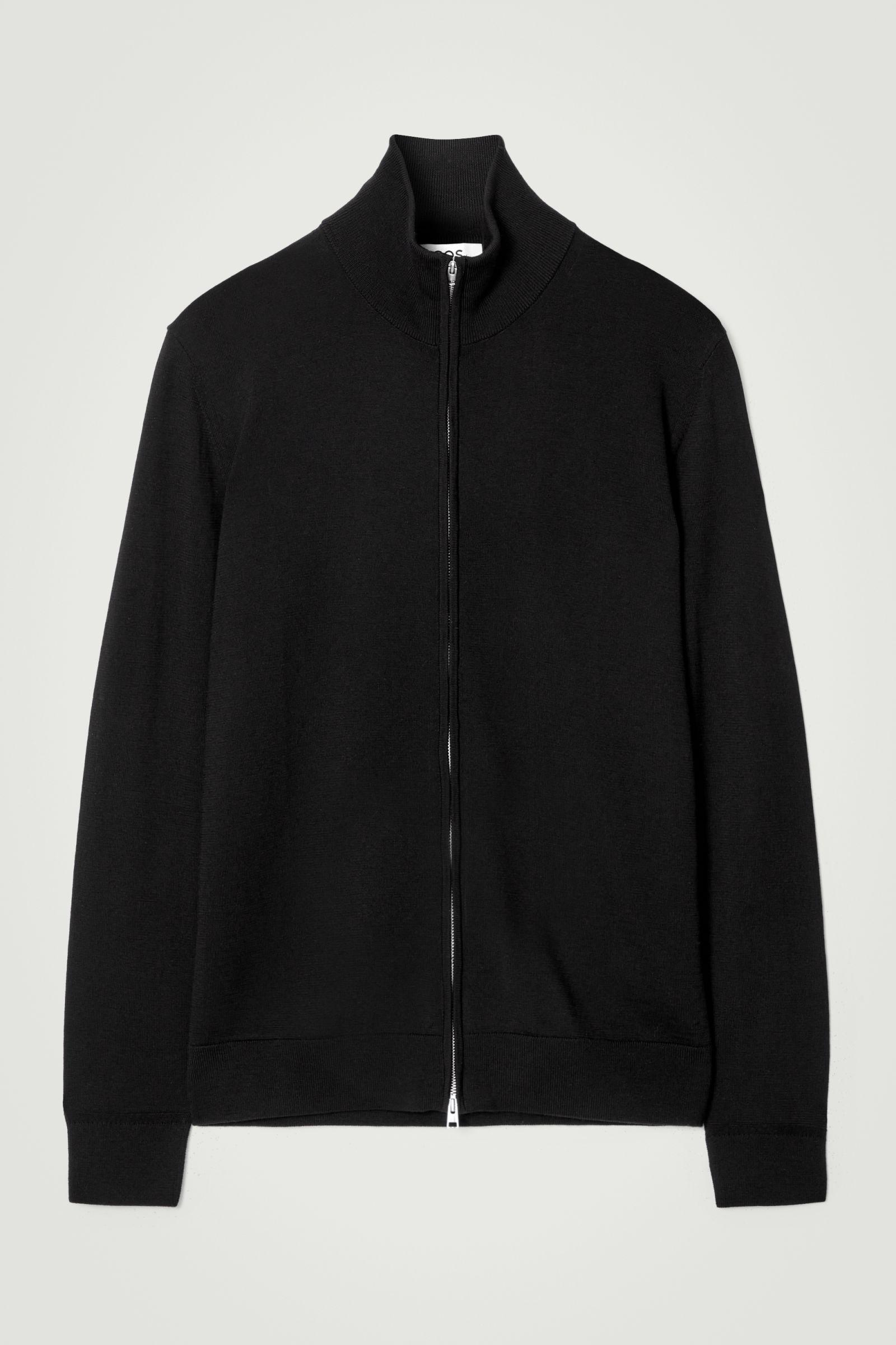 COS Funnel-neck Merino Wool Zip-up Cardigan in Black for Men Lyst UK