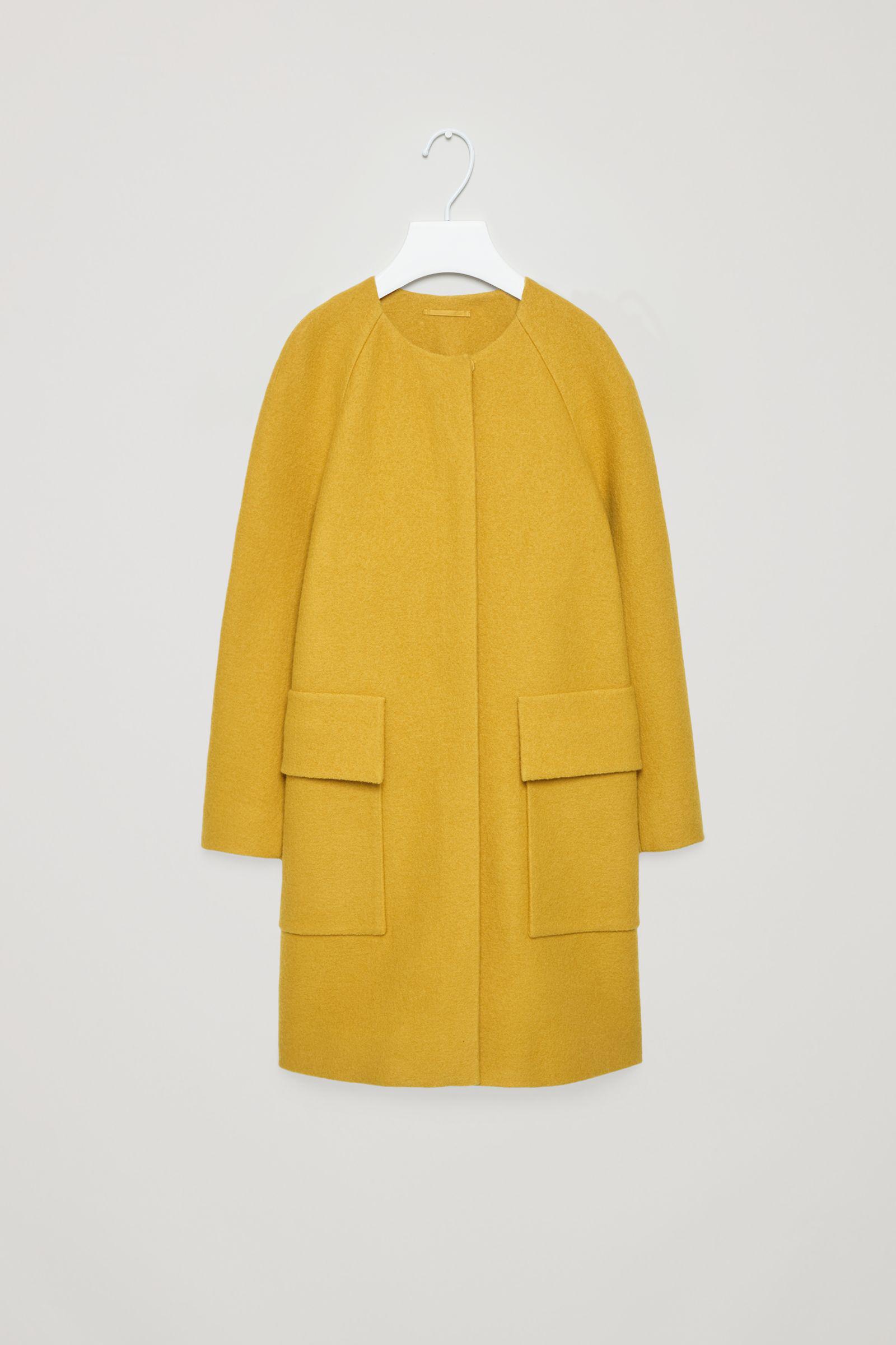 COS Wool Roundneck Aline Coat in Yellow Lyst