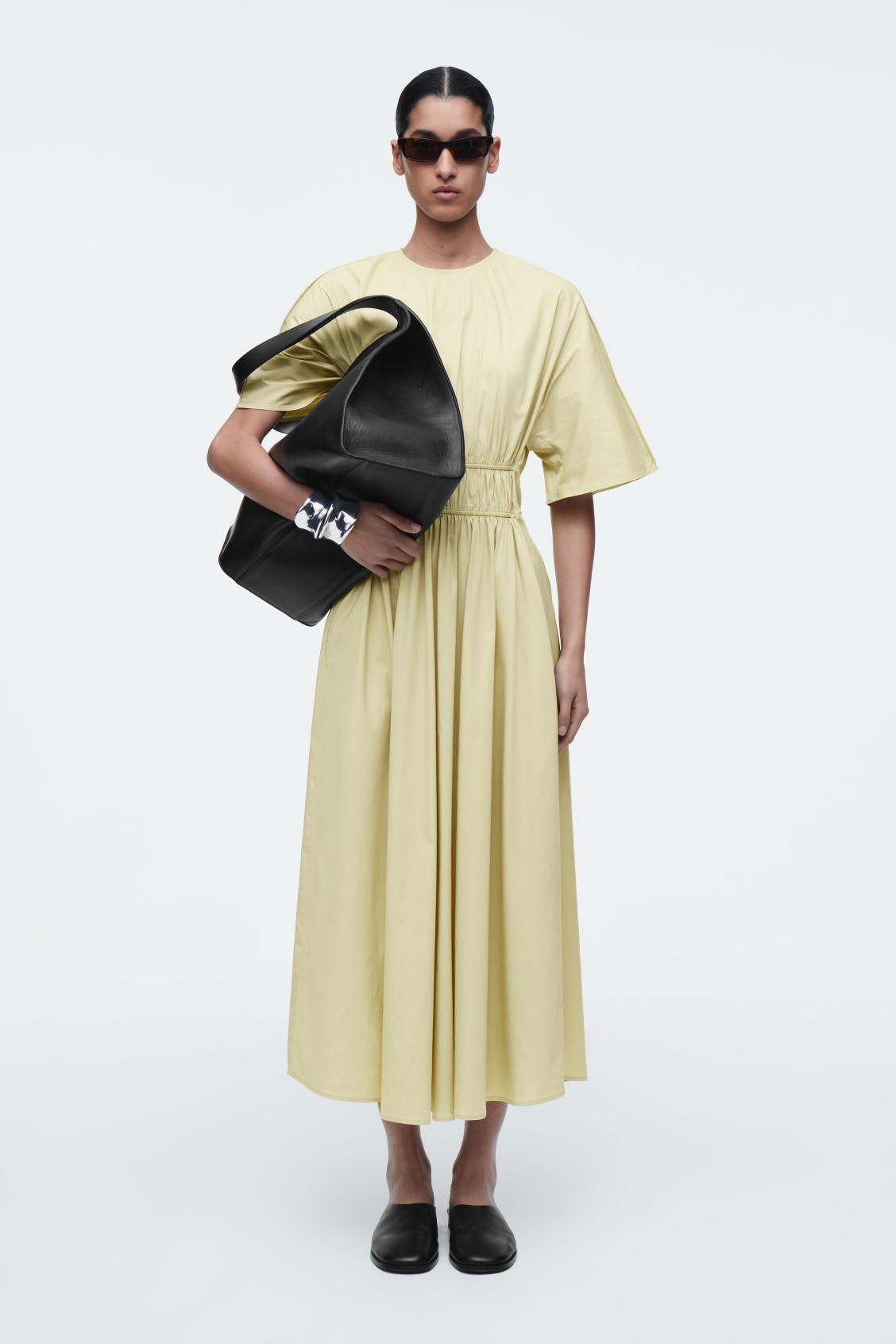 cos open back midi dress GATHERED OPEN-BACK MIDI DRESS - PISTACHIO