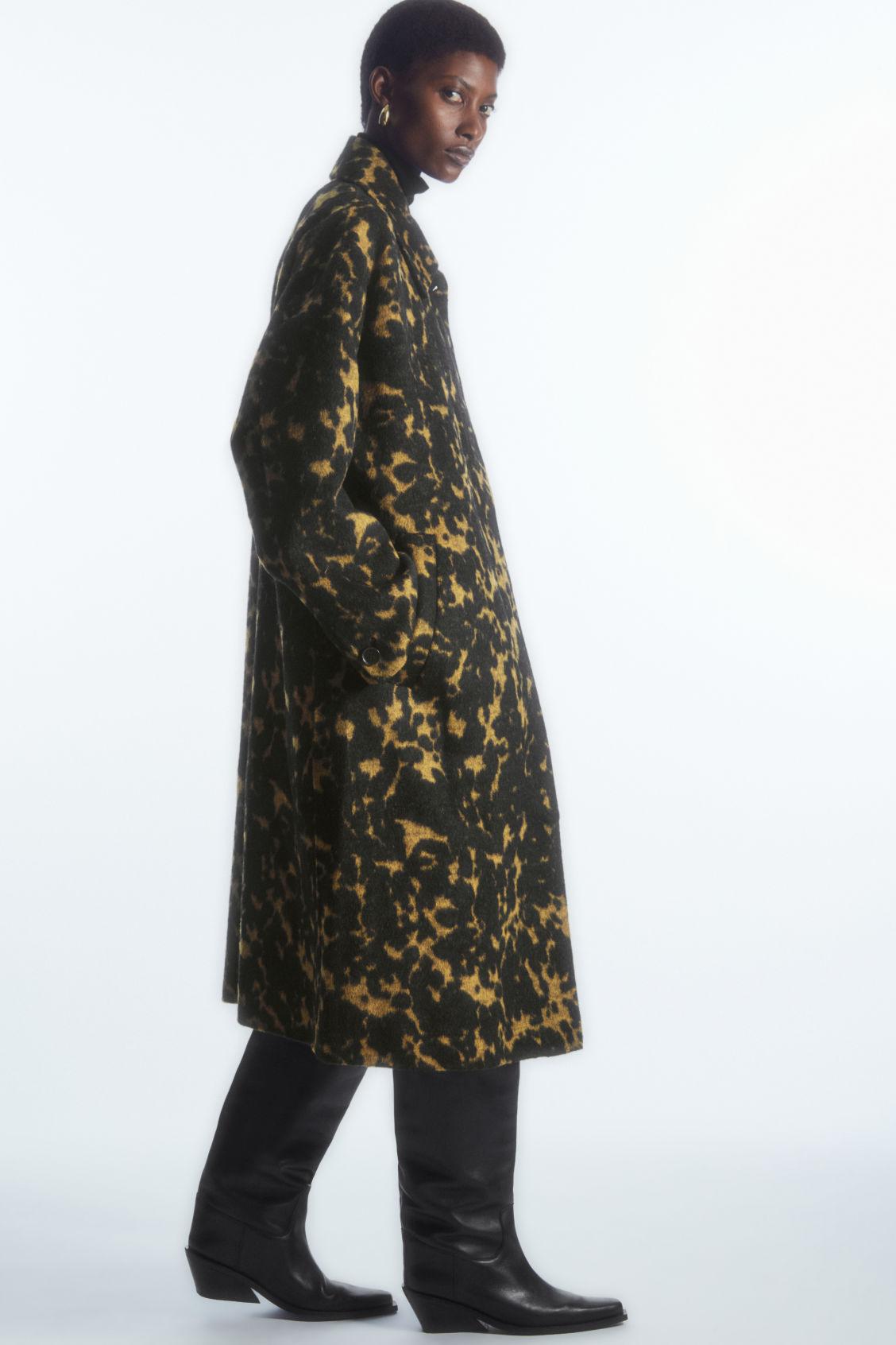 COS Oversized Tortoiseshell print Wool Coat in Yellow Lyst