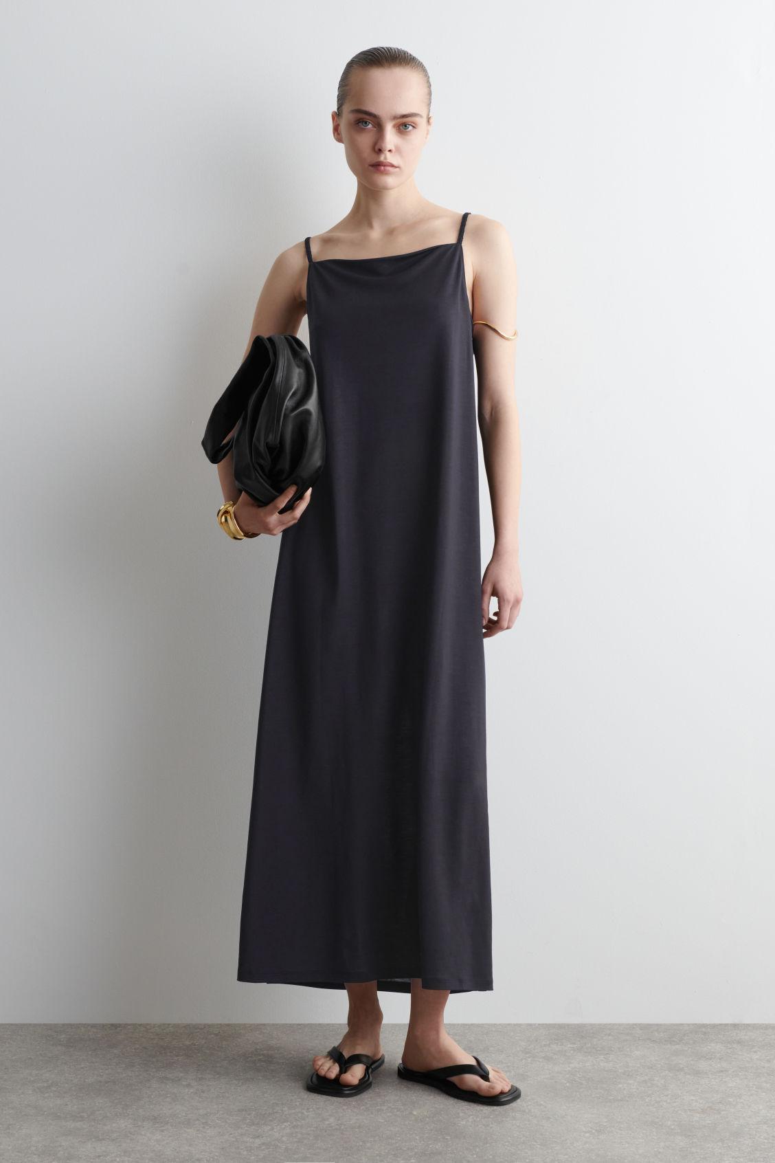 COS Square-Neck Strappy Jersey Dress in Black | Lyst