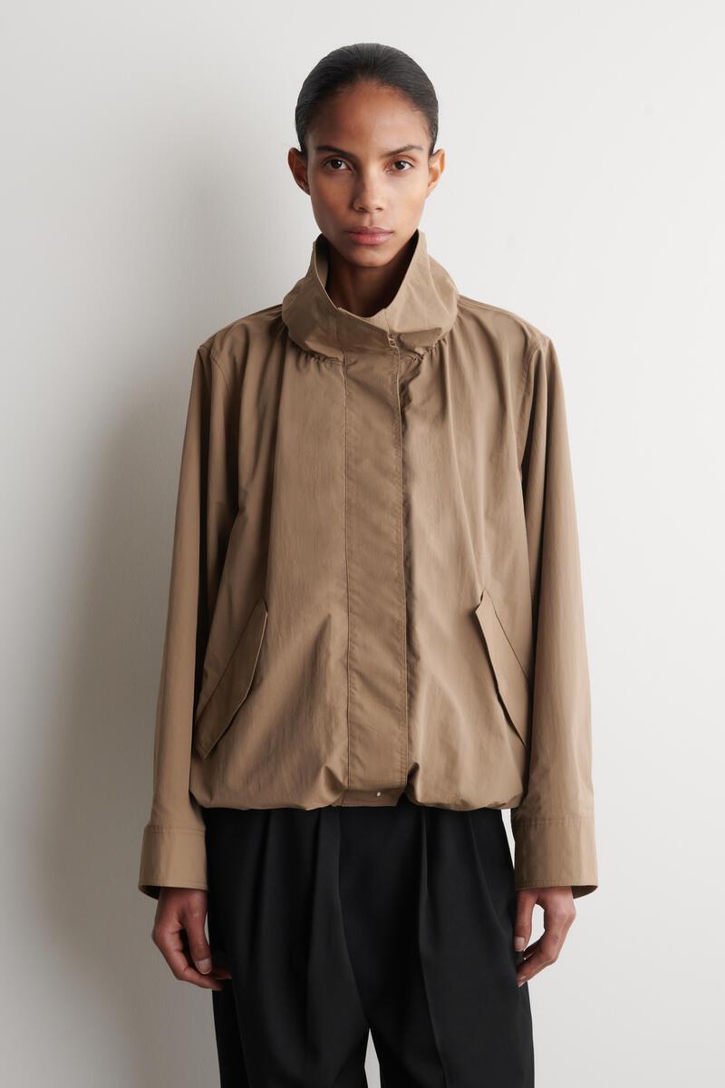 COS Nylon Funnel-Neck Jacket in Natural | Lyst