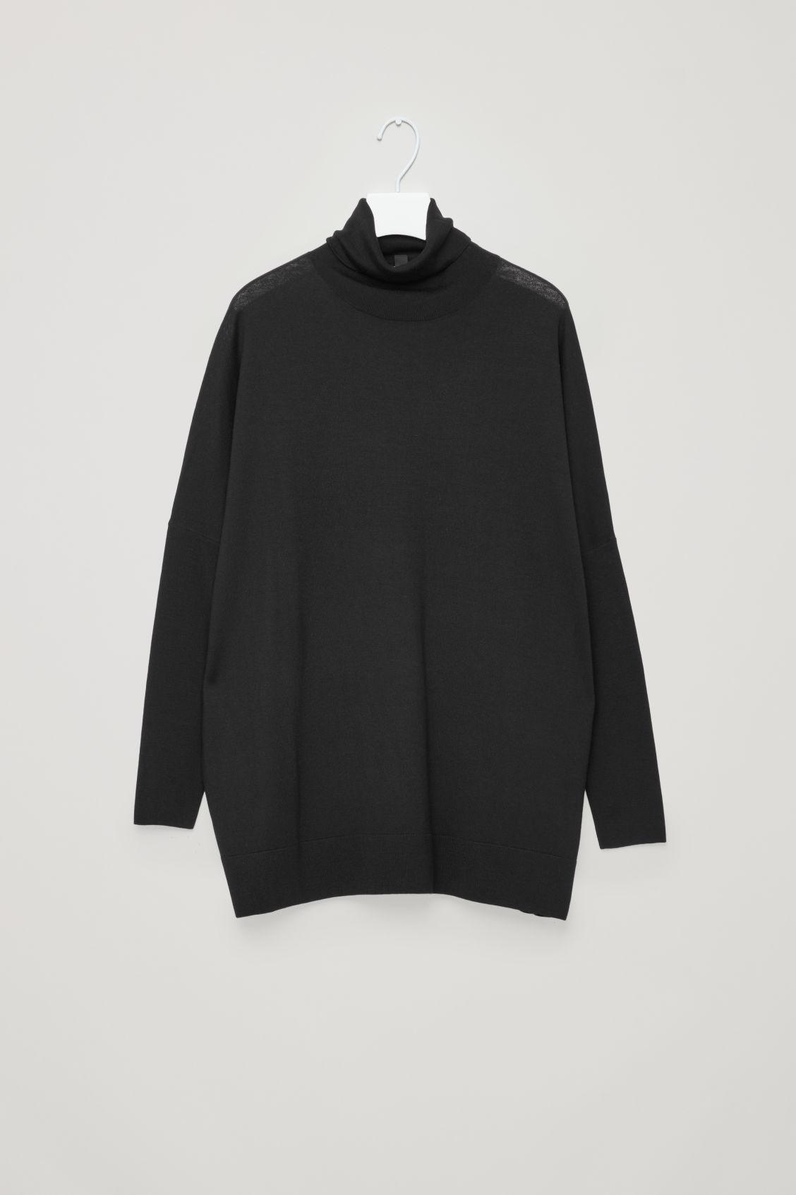 Cos Wool Relaxed Merino Roll Neck Jumper In Black Lyst