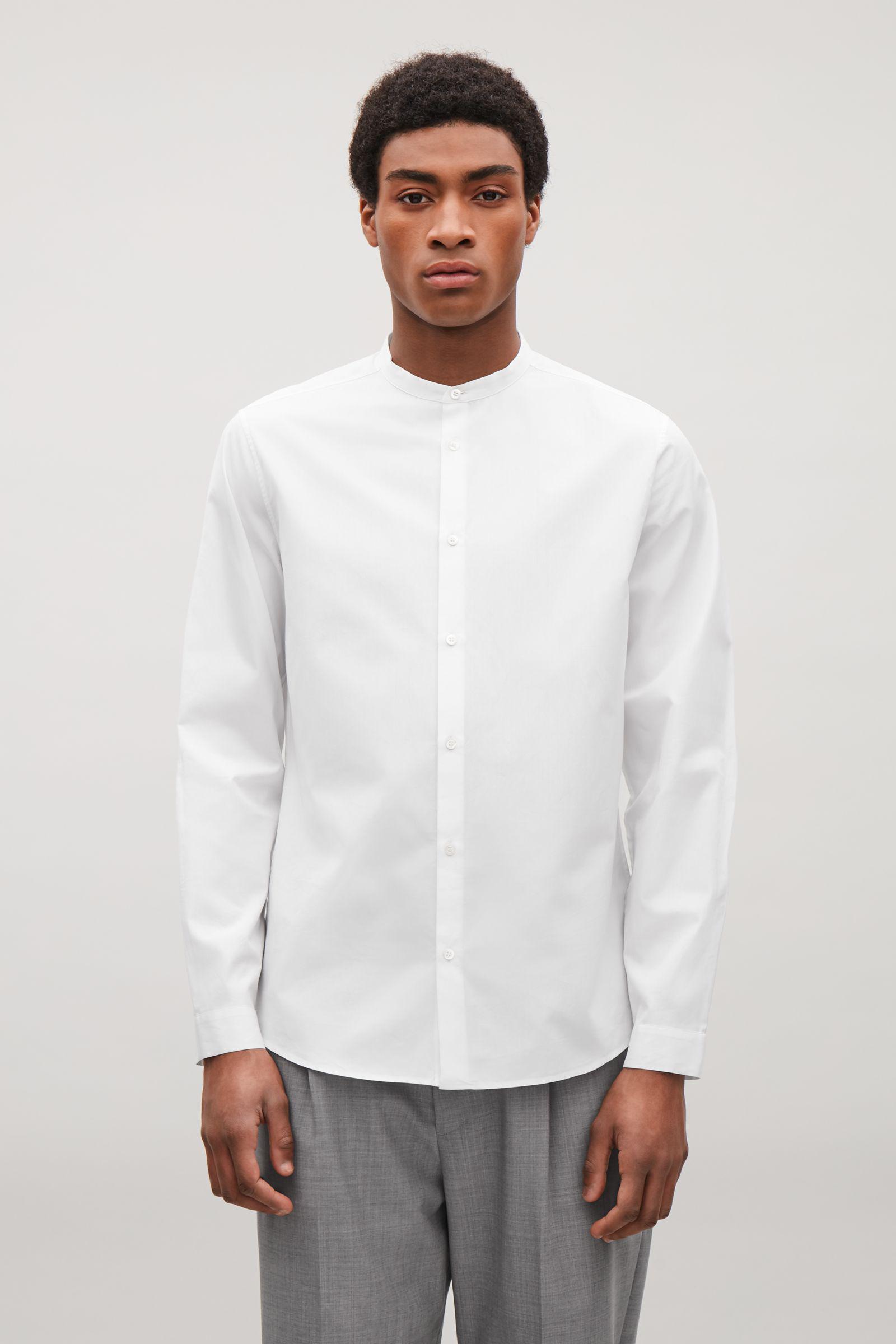 COS Collarless Cotton Shirt in White for Men