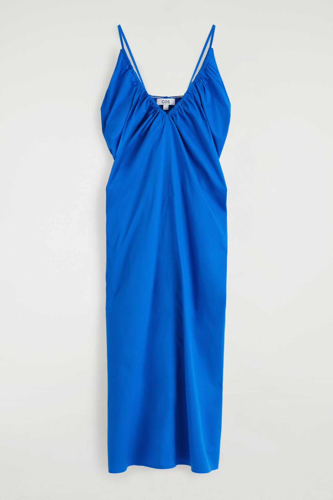 COS Gathered V-Neck Maxi Dress in Blue | Lyst