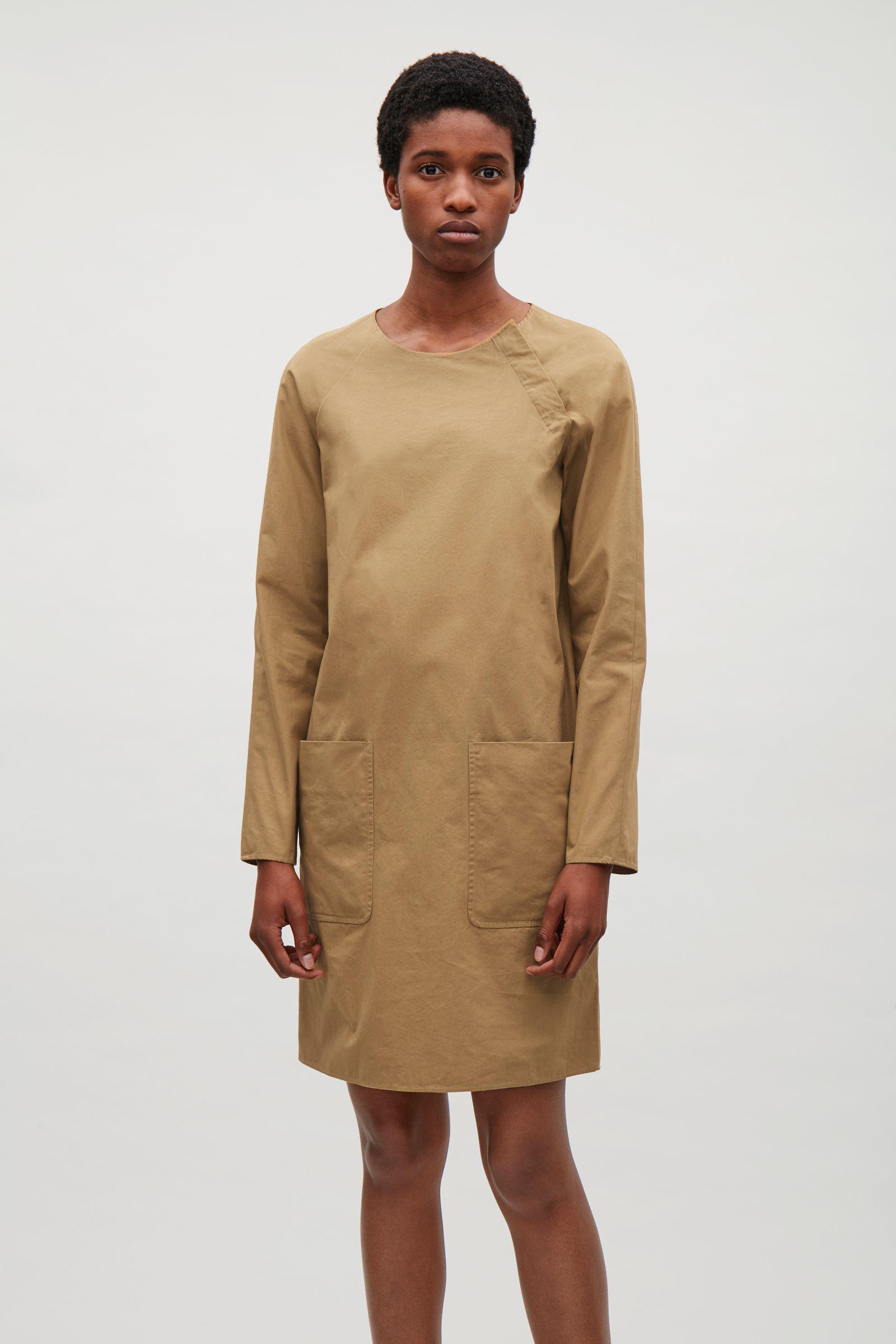 tan shift dress