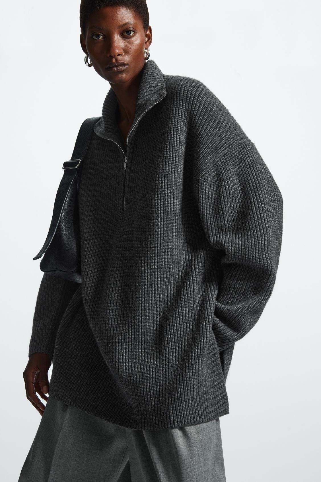 COS Oversized Cashmere-blend Half-zip Sweater in Black | Lyst