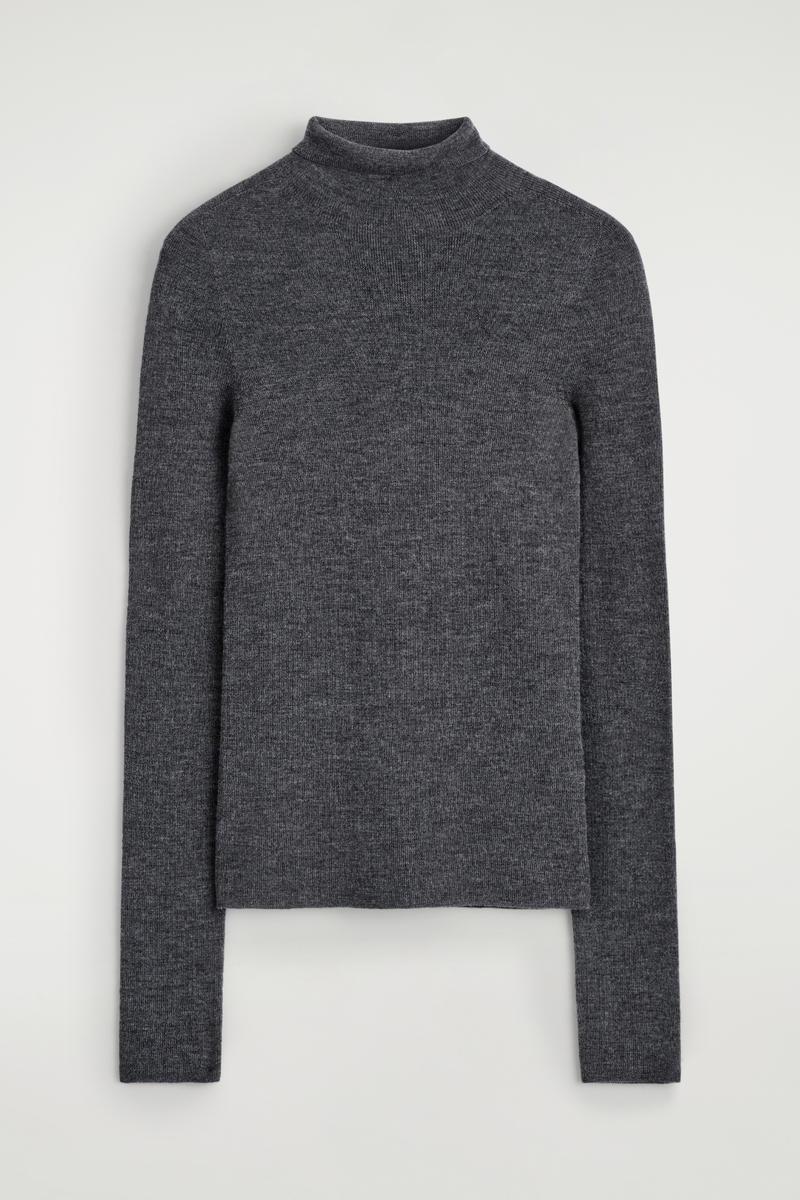 Pull Femme COS En Laine Gris - Taille M - Col Rond Côtelé - Occasion Très Bon état