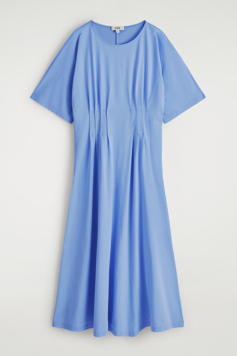 COS Pintucked Cotton Midi Dress in Blue | Lyst