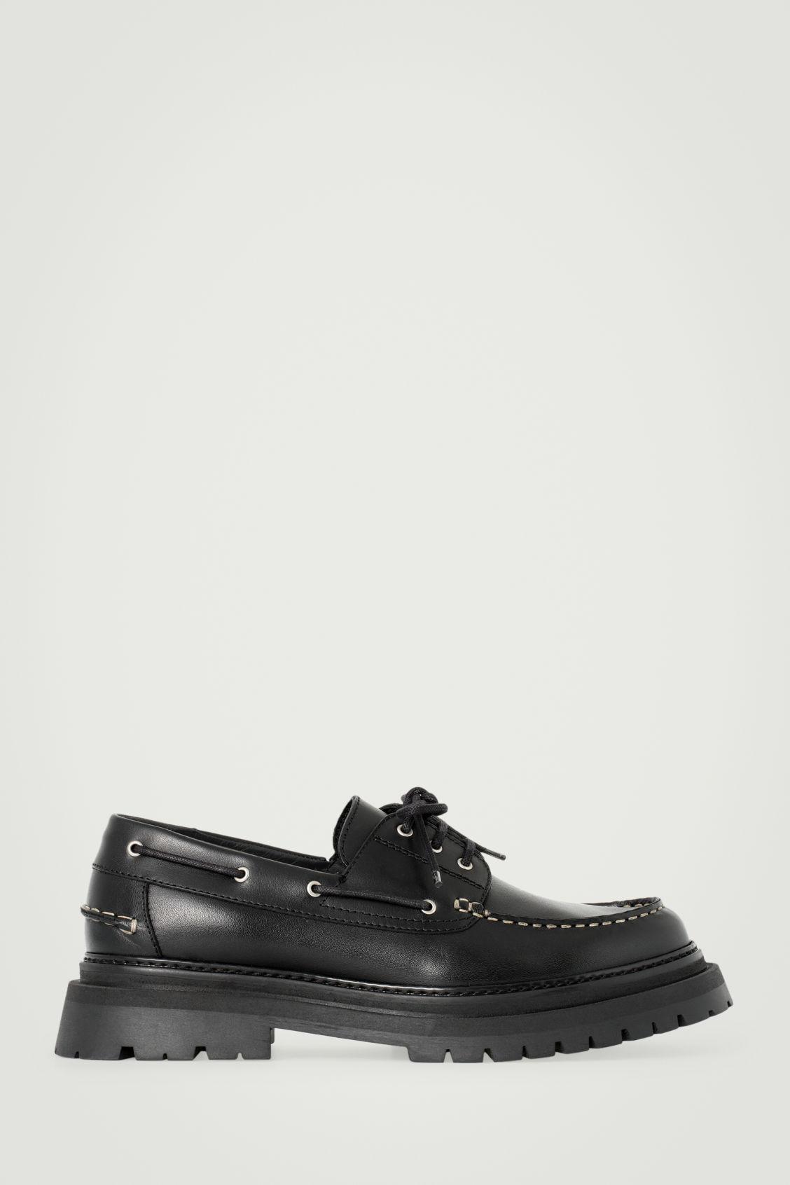 COS CHUNKY LEATHER BOAT SHOES 厚底デッキシューズ cos-Black-Chunky-Leather-Boat-