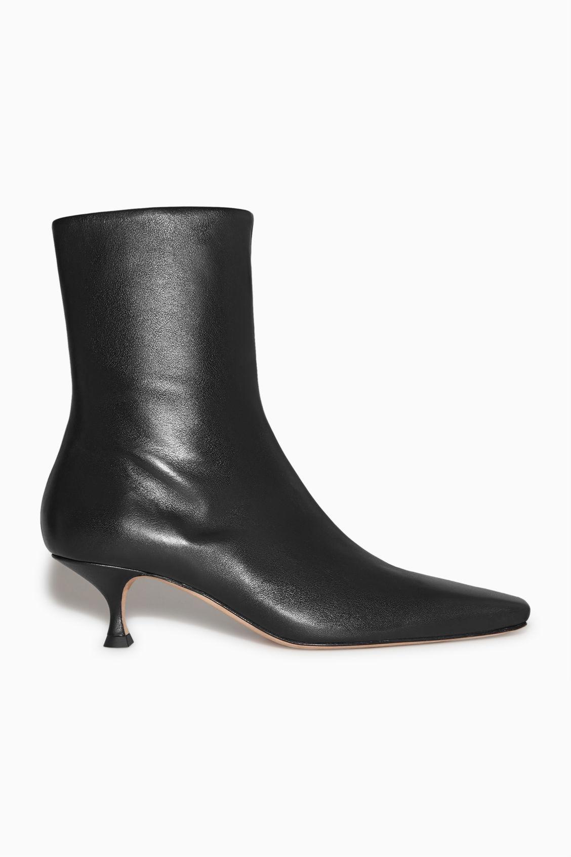 COS Kitten-heel Leather Sock Boots in Black | Lyst