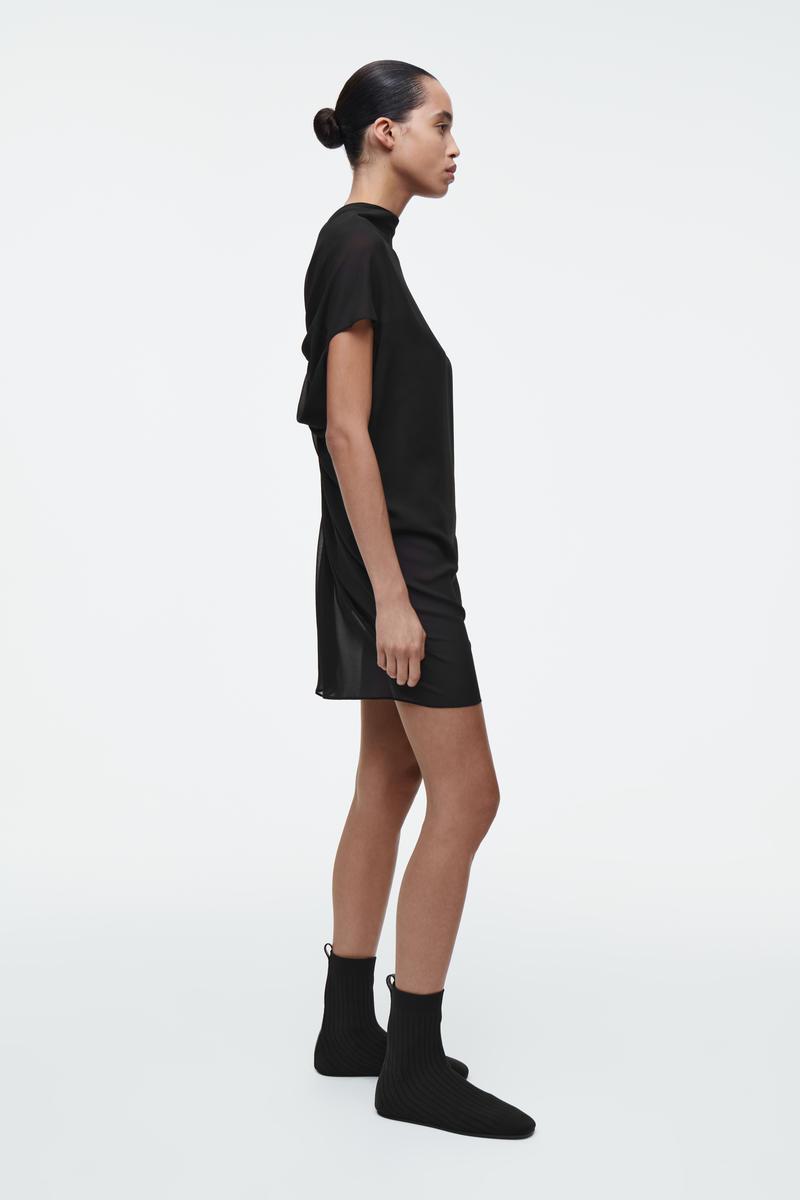 COS Draped Sheer Mini Dress in Black | Lyst