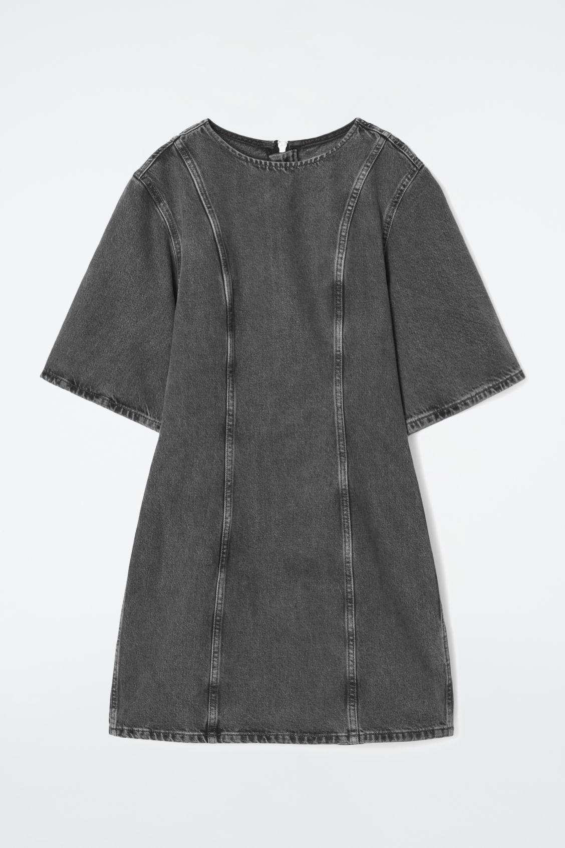 cos paneled denim shift dress COS Paneled Denim Mini Dress in Gray