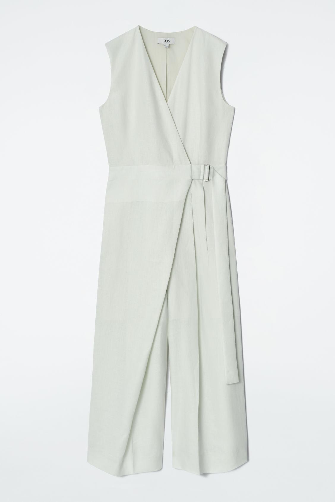 COS Wrap-Front Linen Jumpsuit in White | Lyst