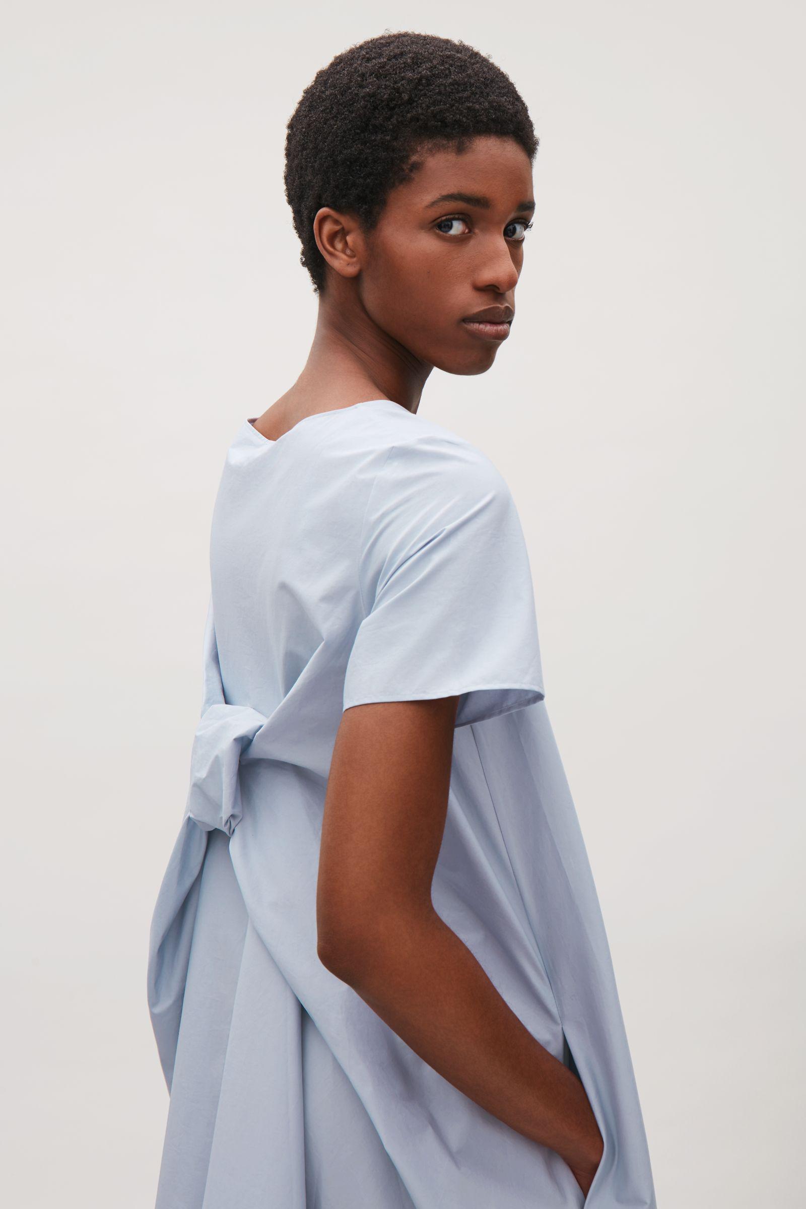 Cos Cotton Dress With Draped Back In Dusty Blue Blue Lyst